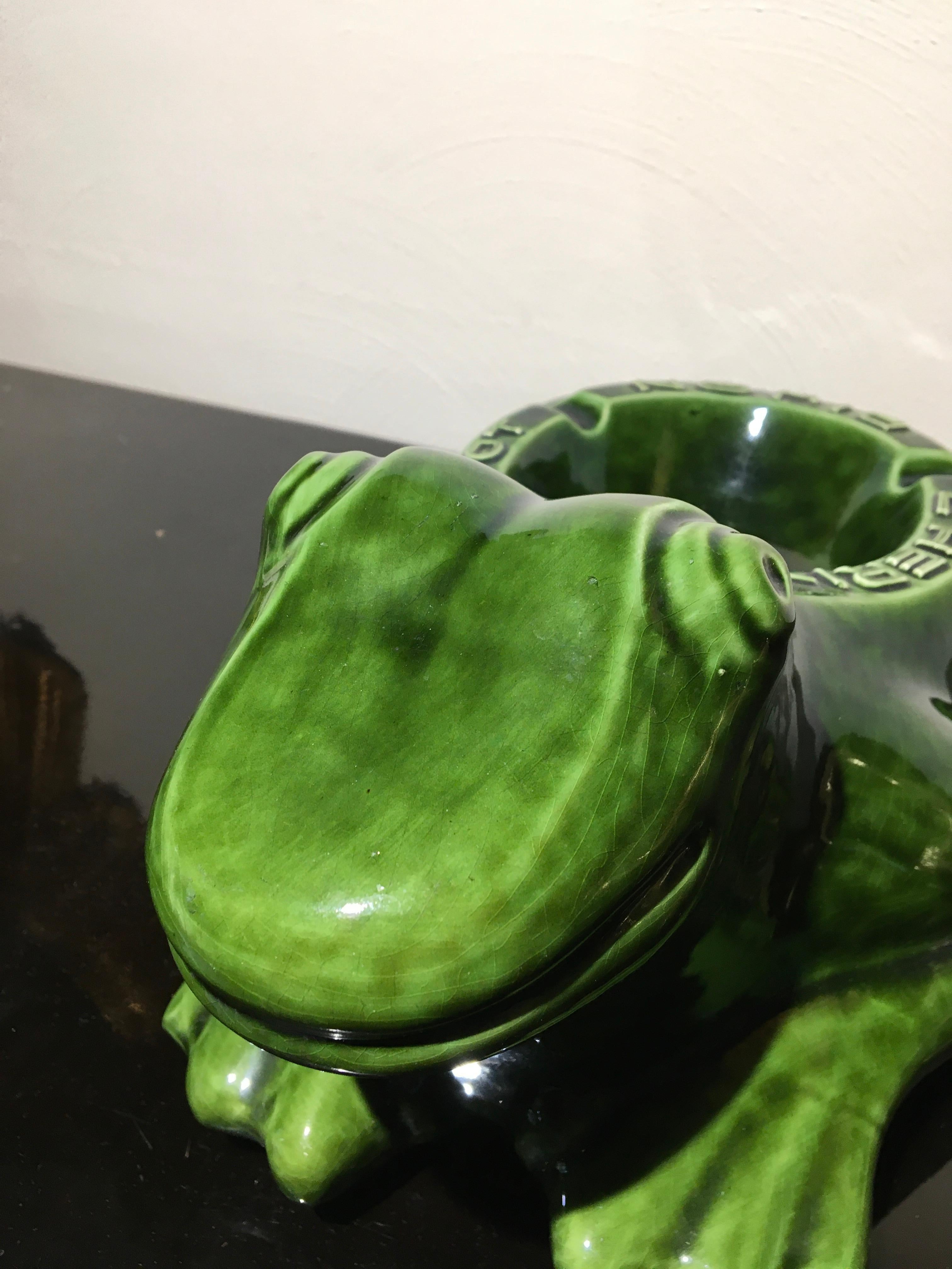 Large Porcelain Frog Sculpture, French Advertising Frog L'Heritier Guyot  In Good Condition For Sale In Antwerp, BE