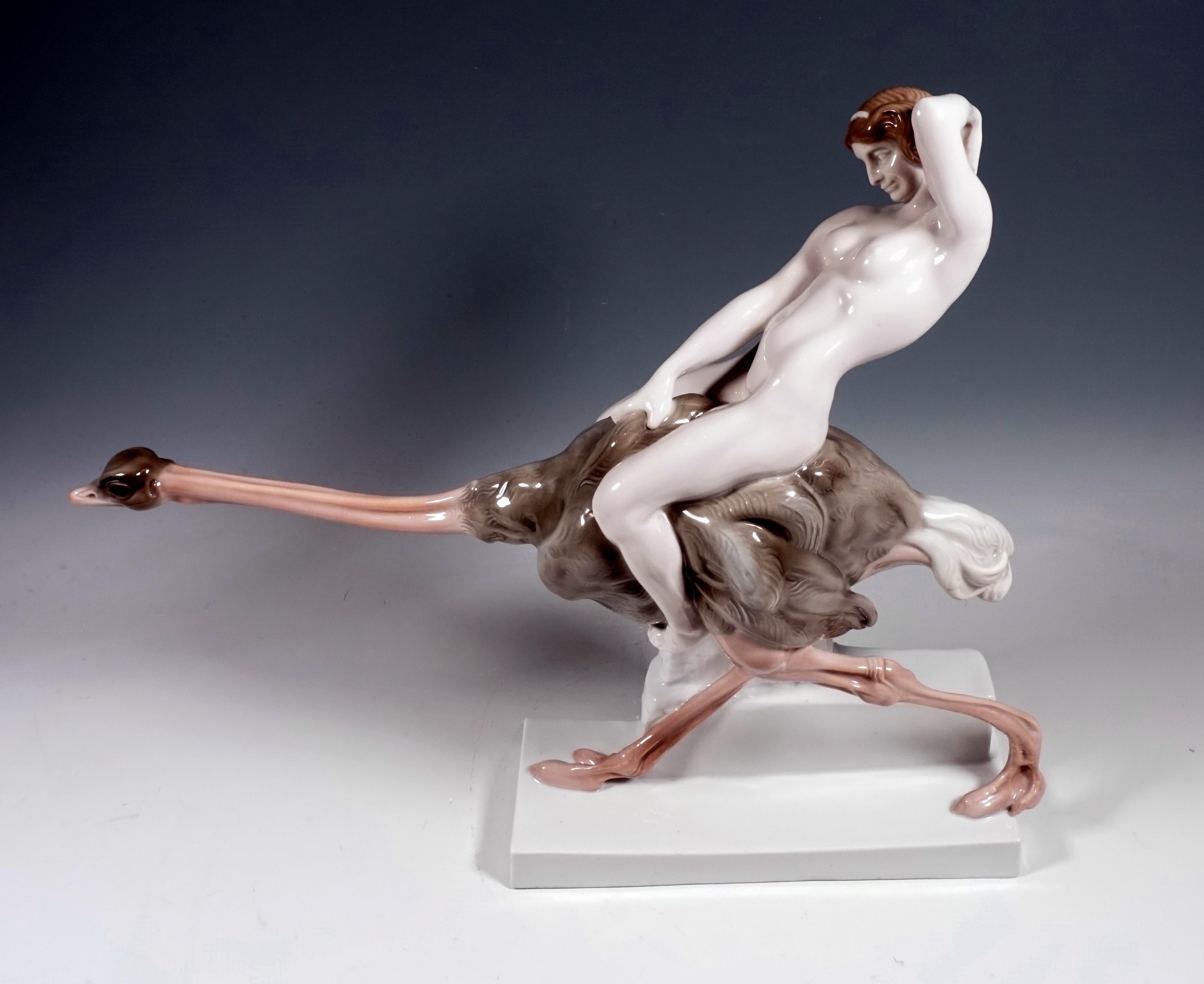 Hand-Painted Large Porcelain Group 'Ostrich Ride', Rosenthal Selb, Germany, circa 1920