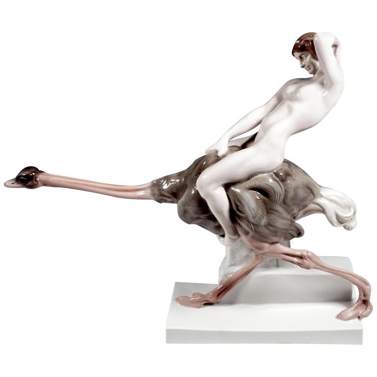 Large Porcelain Group 'Ostrich Ride', Rosenthal Selb, Germany, circa 1920 For Sale