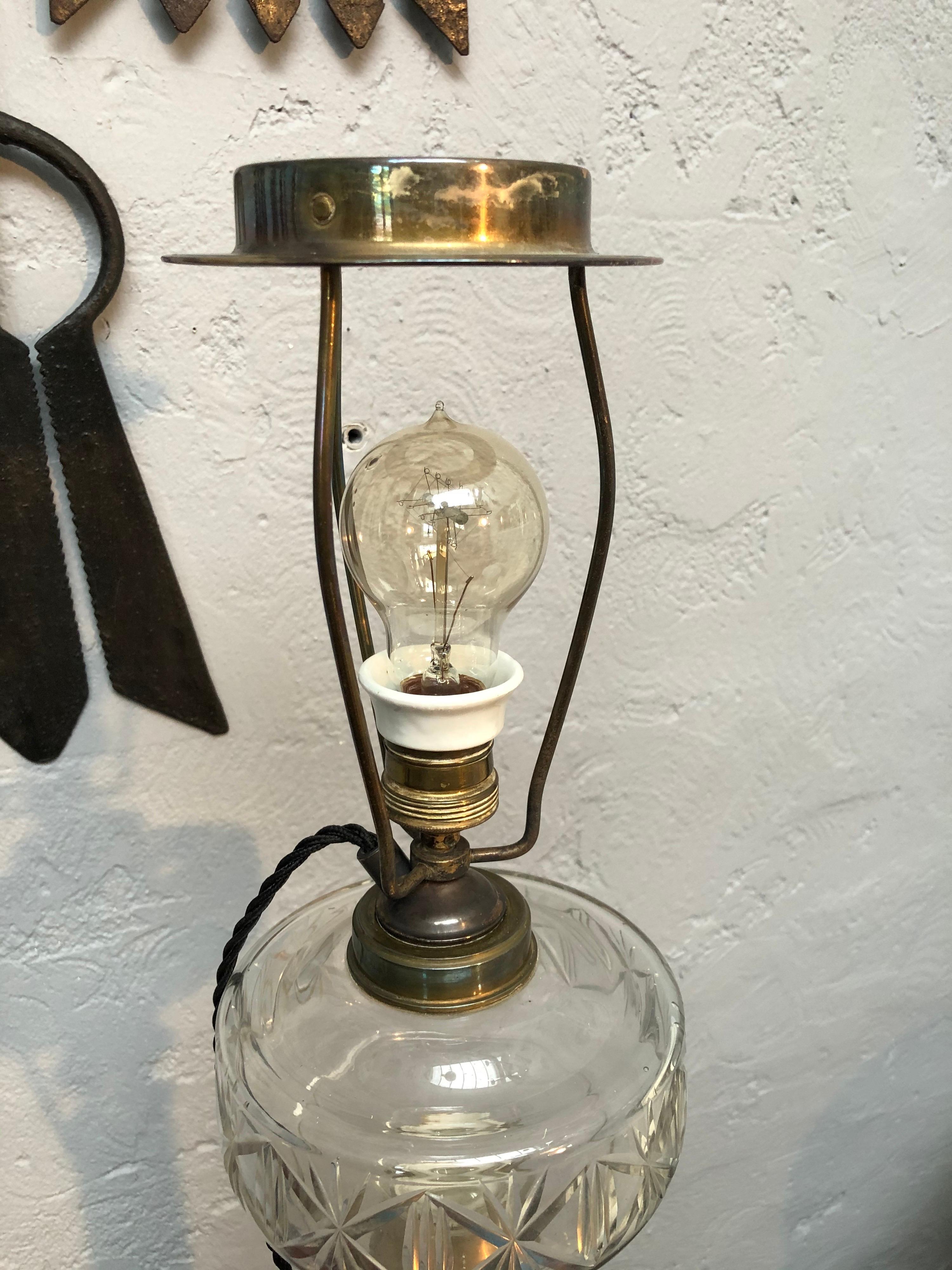 Large Porcelain Heiberg Antique Oil/Electric Table Lamp 1