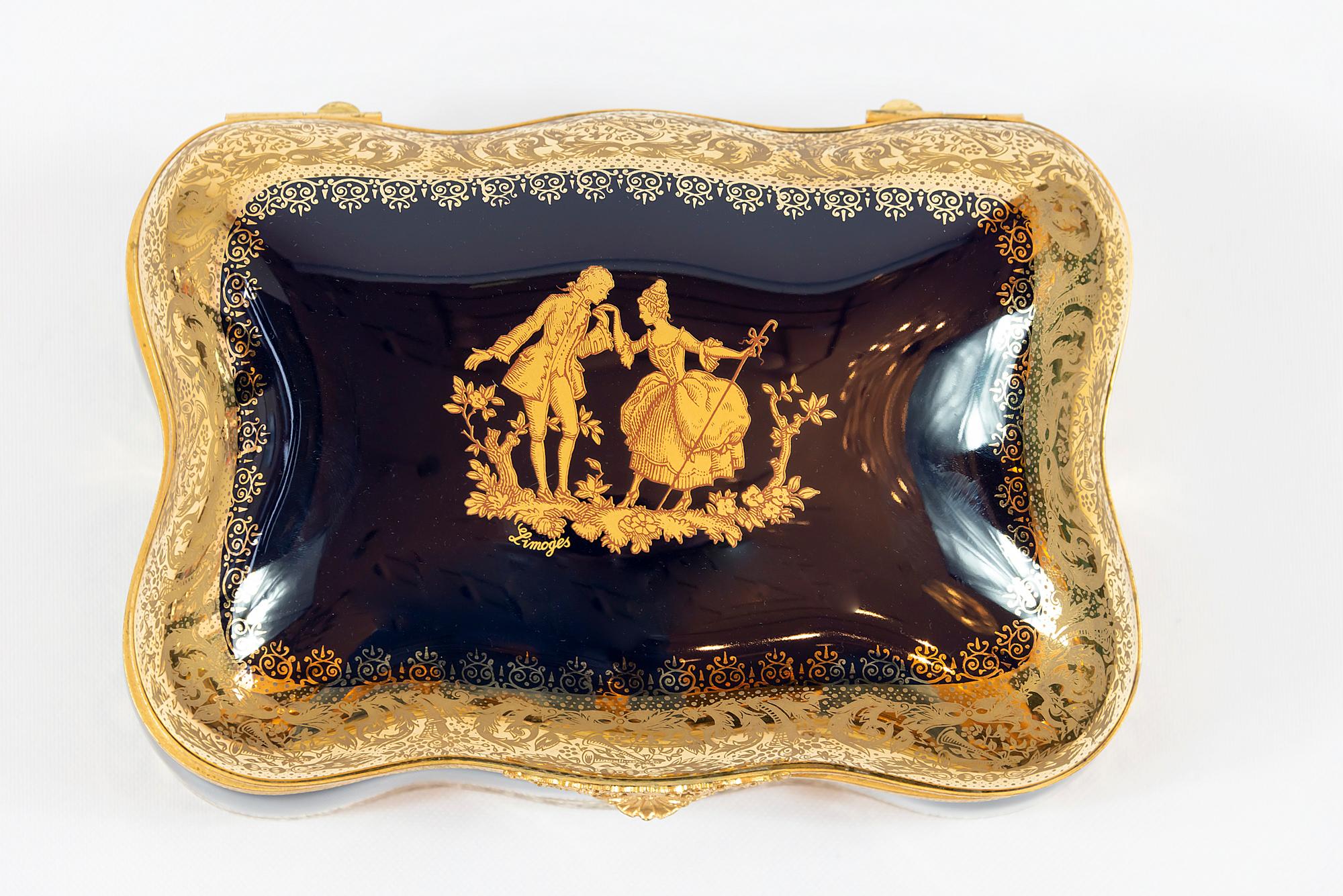Große Porzellanschmuckkästchen mit 22-karätigem Golddekor von Imperial Limoges (Französisch)