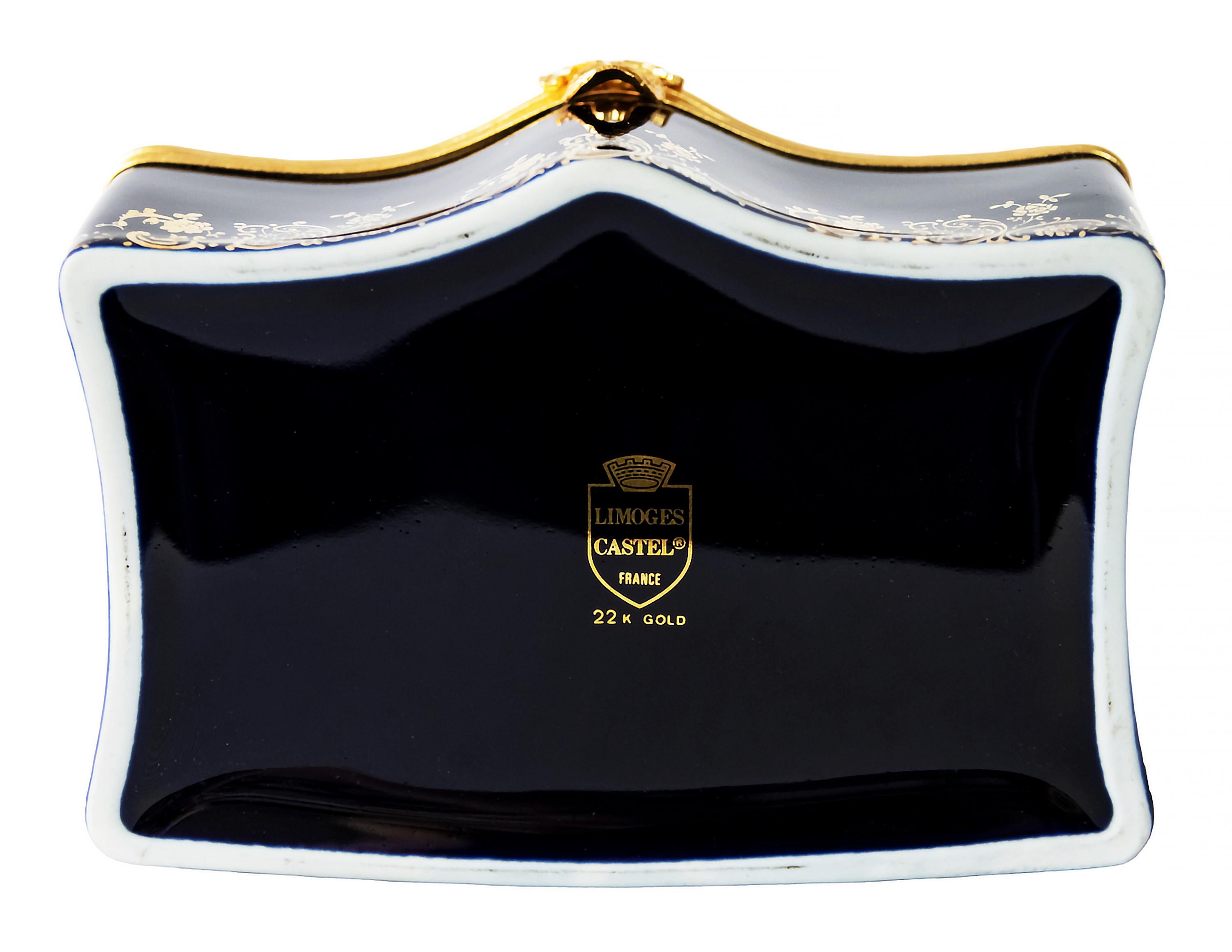 Large Porcelain Jewelry Box Decorated with 22-Karat Gold by Limoges Castel 1