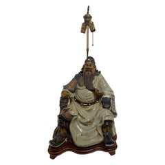 Large Porcelain of Buddha Figure Adapted as Lamp and Wood Base, 20th Century