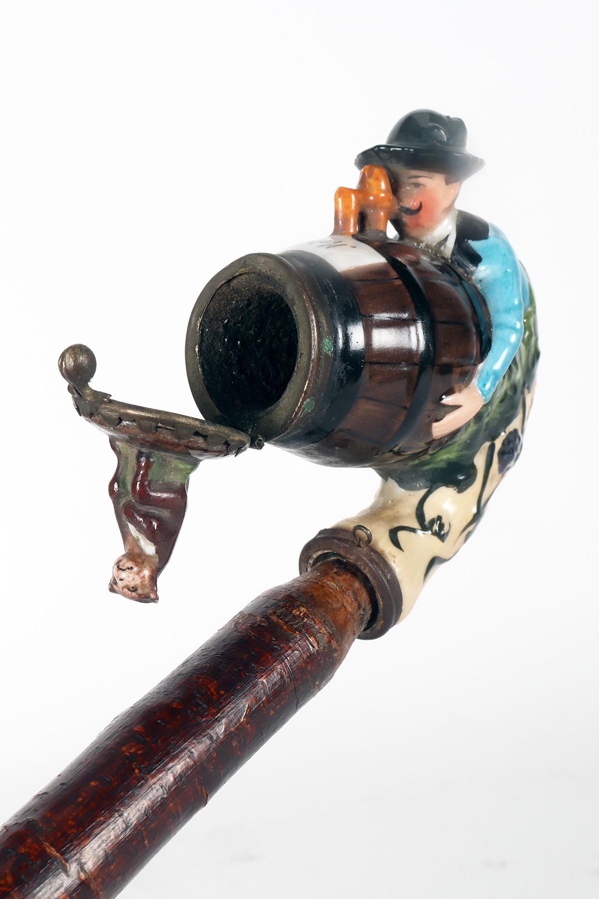Large porcelain pipe: a reclining man drinking wine, Germany 1880. For Sale 5