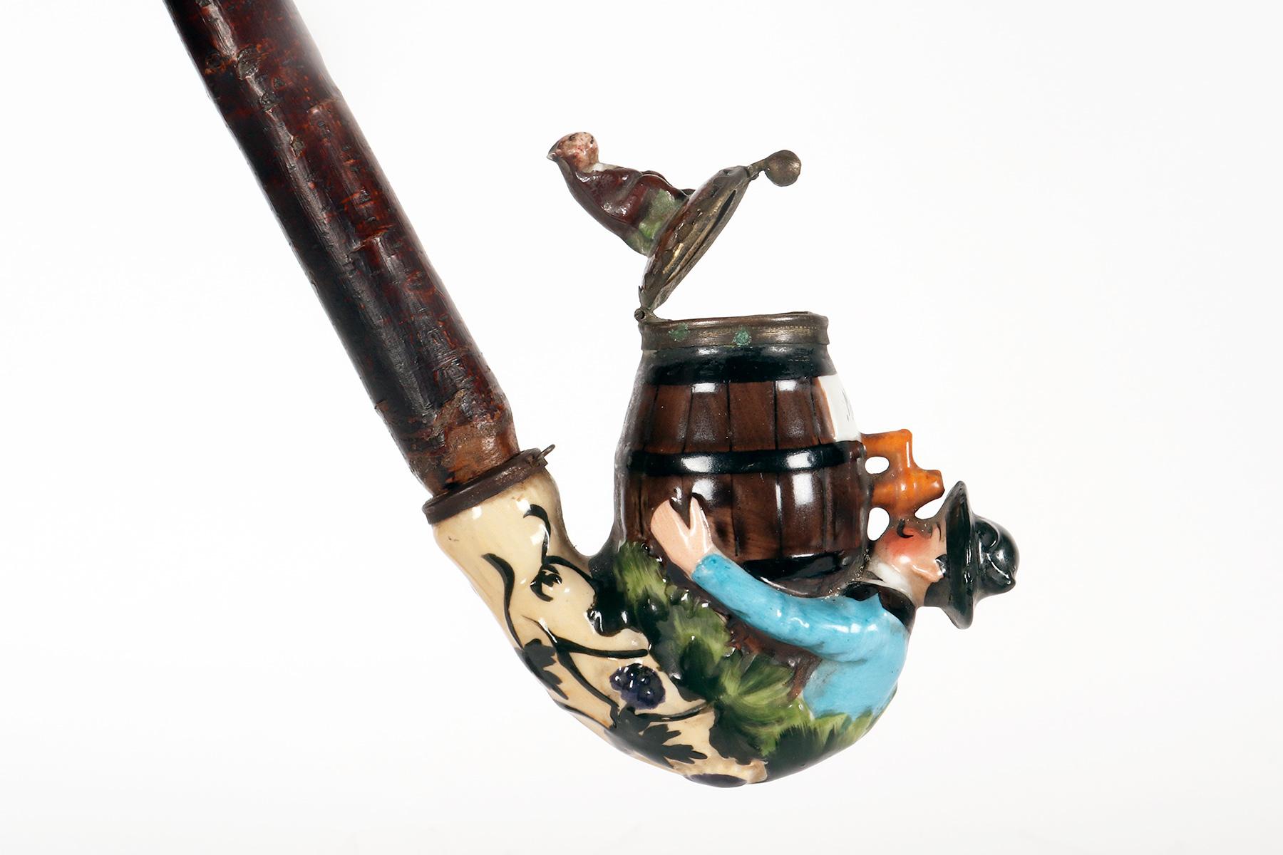 Large porcelain pipe: a reclining man drinking wine, Germany 1880. For Sale 10