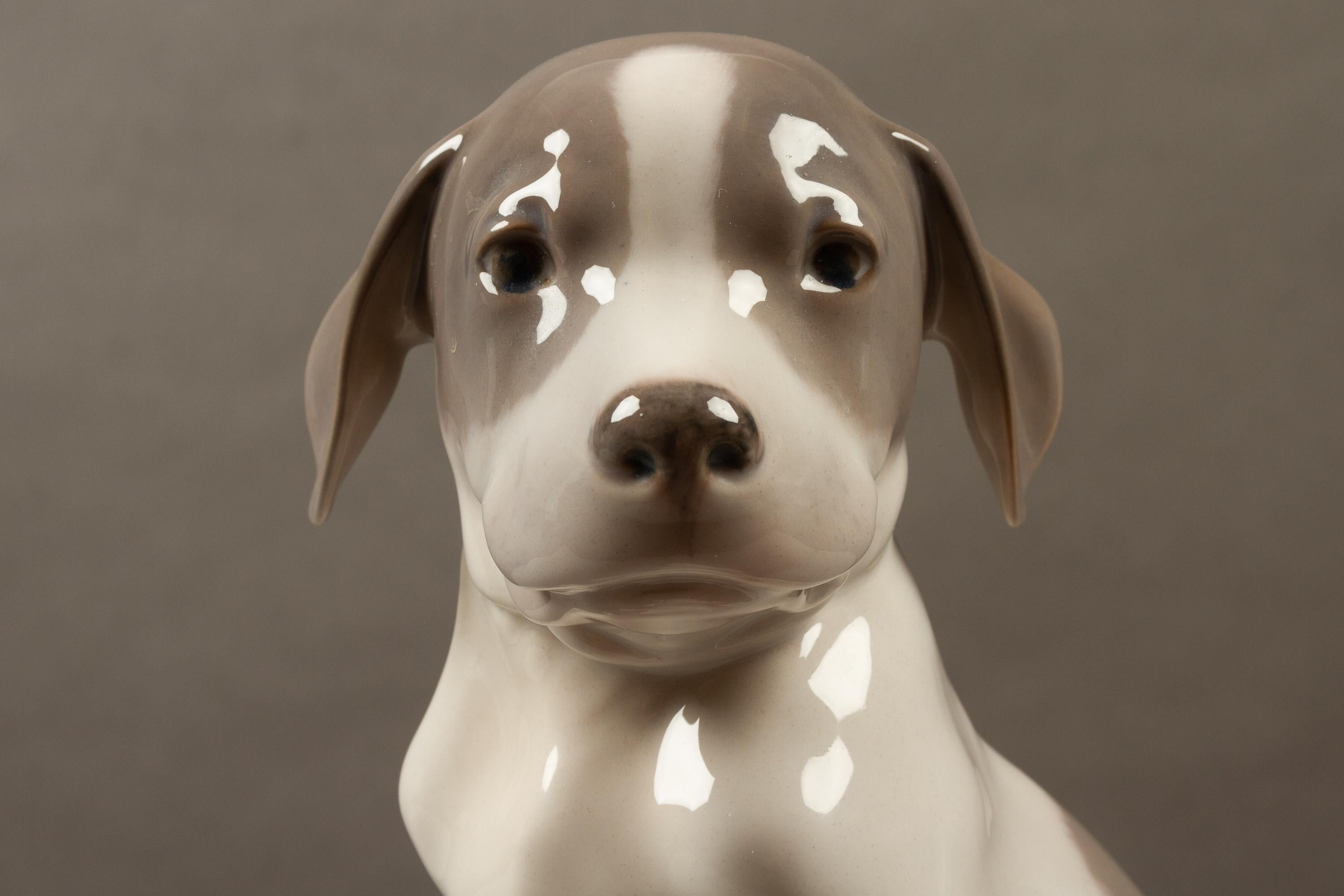 Large Porcelain Puppy 1452/259 by Erik Nielsen for Royal Copenhagen, 1952.
Designed in early 20th century. This specific item was made in 1952, and is first factory quality. The puppy is 20.5 cm tall. Very lifelike expression and
