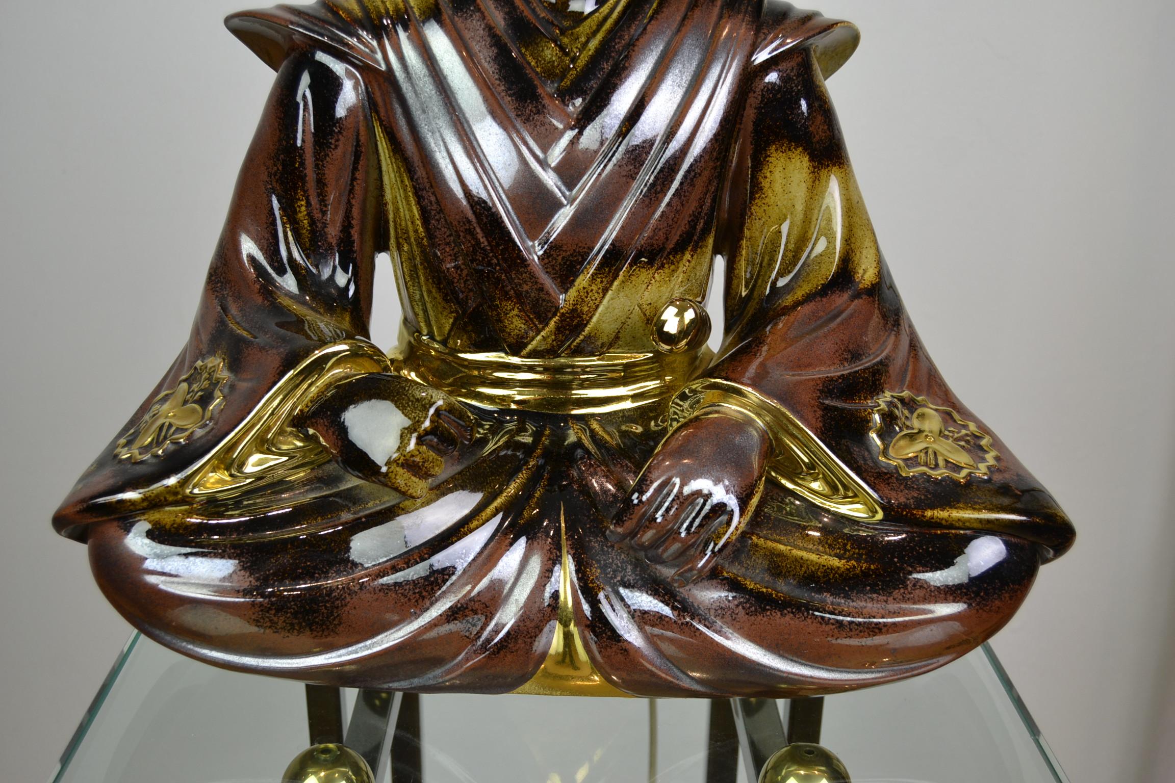 Hollywood Regency Large Porcelain Samurai Table Lamp, Made in Italy, Late 20th Century