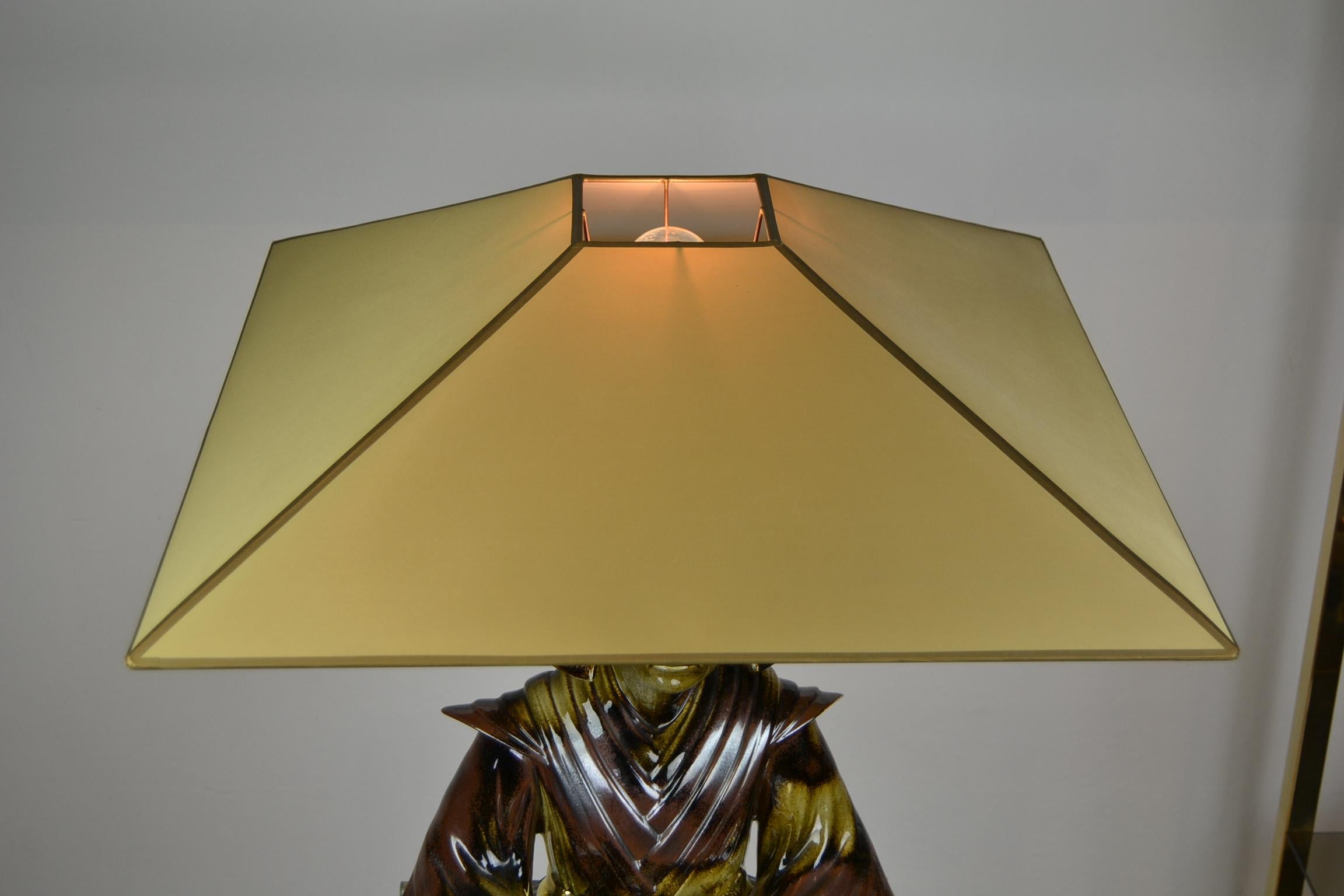 Large Porcelain Samurai Table Lamp, Made in Italy, Late 20th Century In Good Condition In Antwerp, BE
