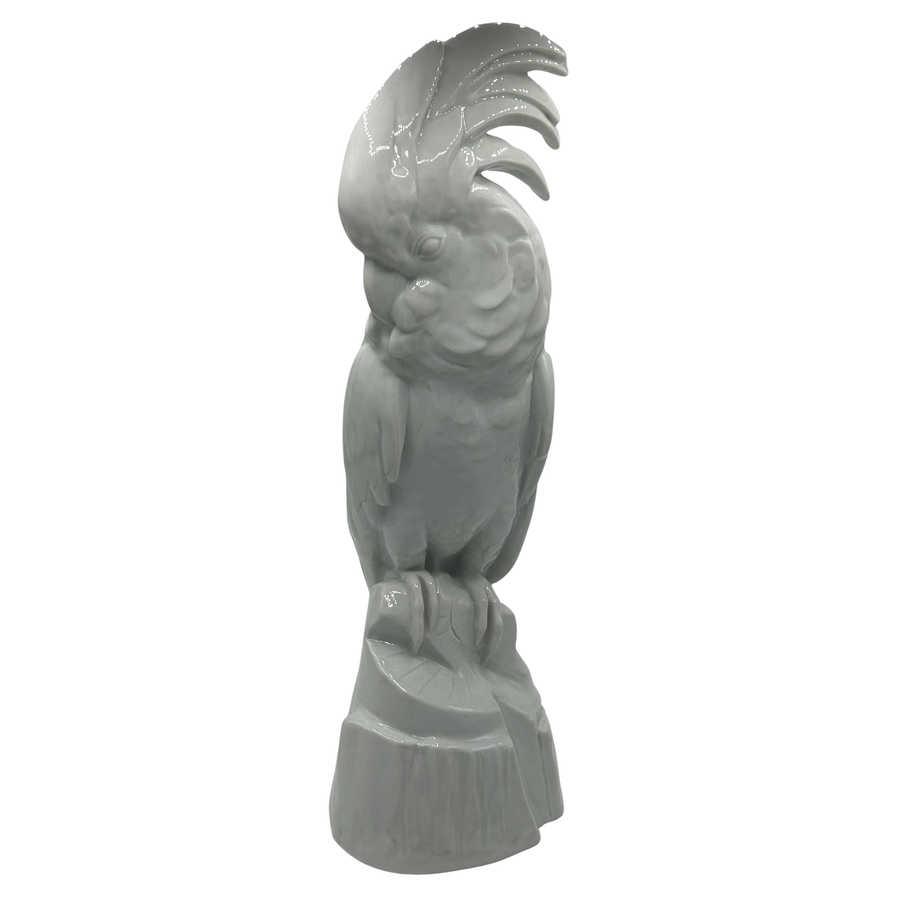 Large Porcelain Sculpture by Edouard-Marcel Sandoz "Cacatoès"