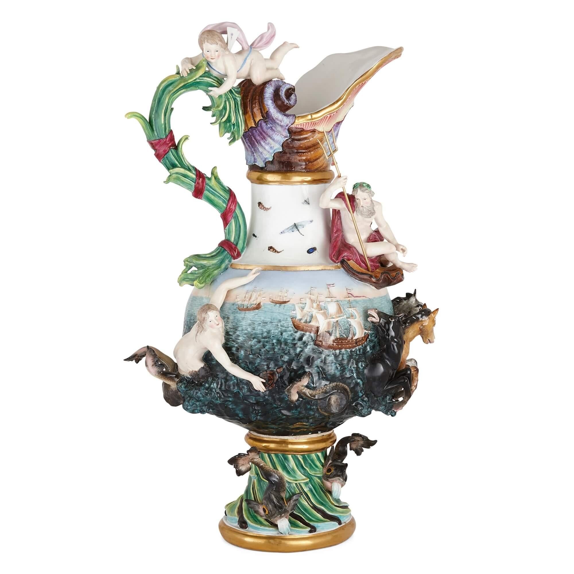 German Large Porcelain ‘Water’ Ewer from the ‘Elements’ Series by Meissen For Sale