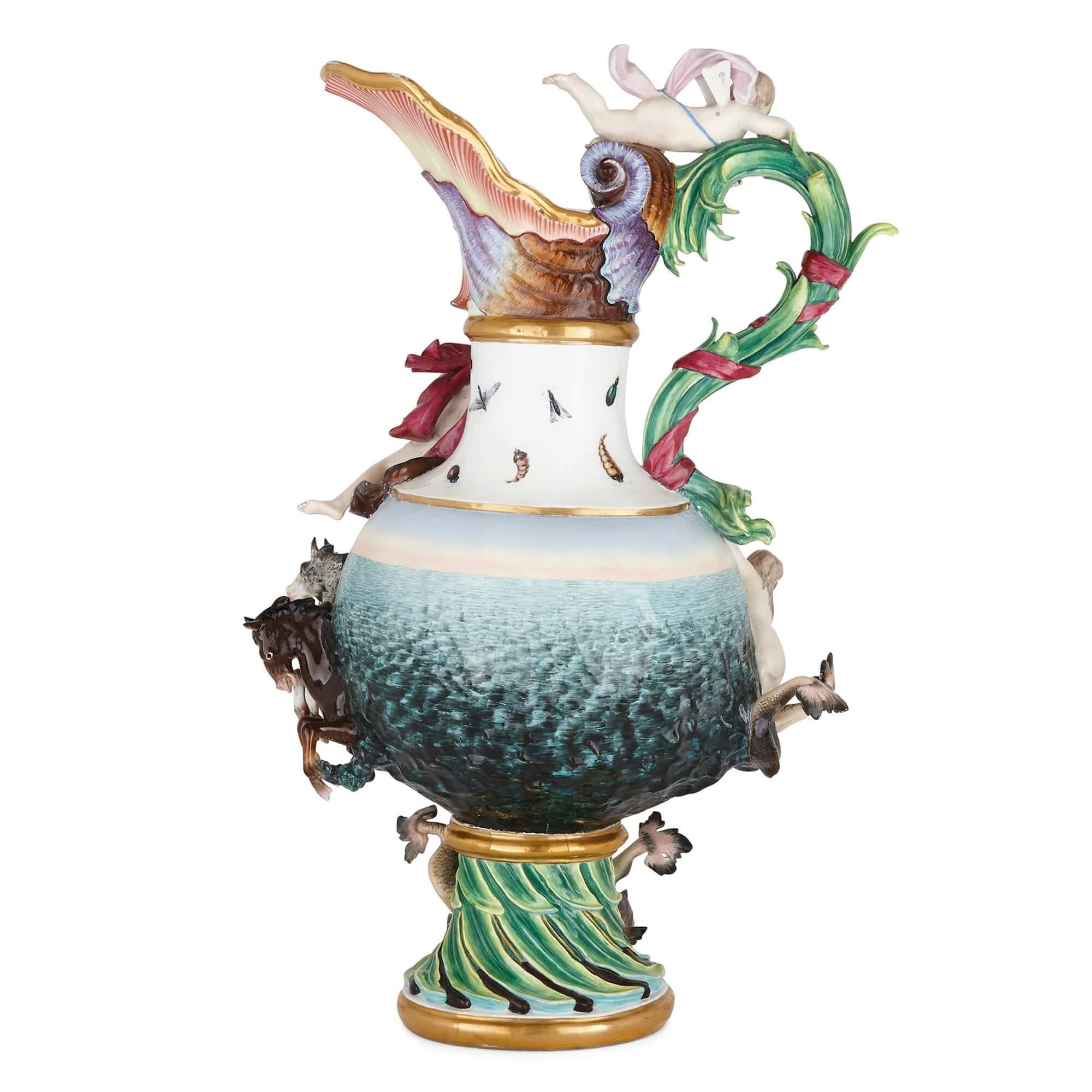 Hand-Painted Large Porcelain ‘Water’ Ewer from the ‘Elements’ Series by Meissen For Sale