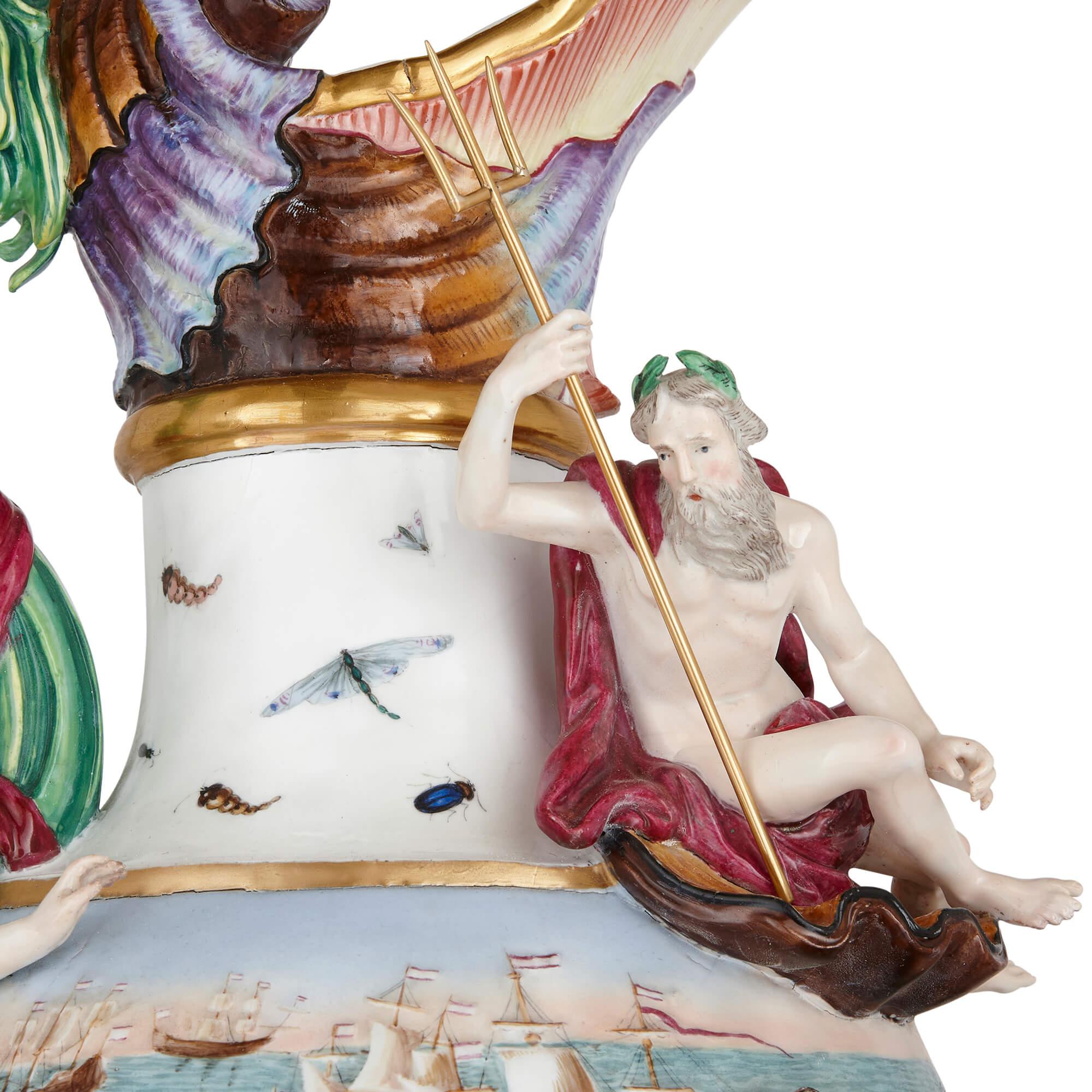 19th Century Large Porcelain ‘Water’ Ewer from the ‘Elements’ Series by Meissen