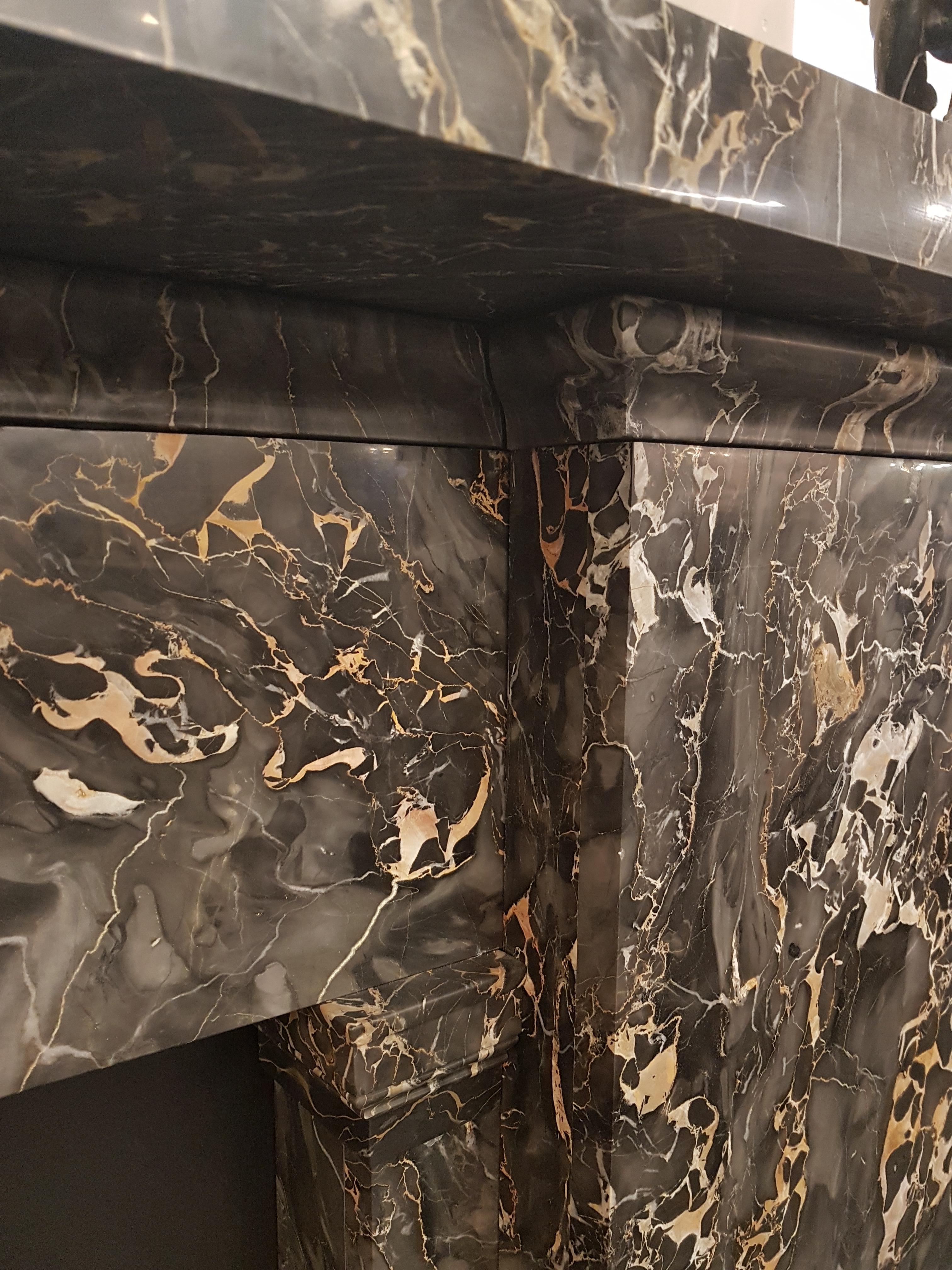 Scottish Large Portoro Marble Fireplace Mantel For Sale