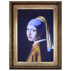 Large Portrait after Vermeer Oil on Canvas Set in Gilt Frame