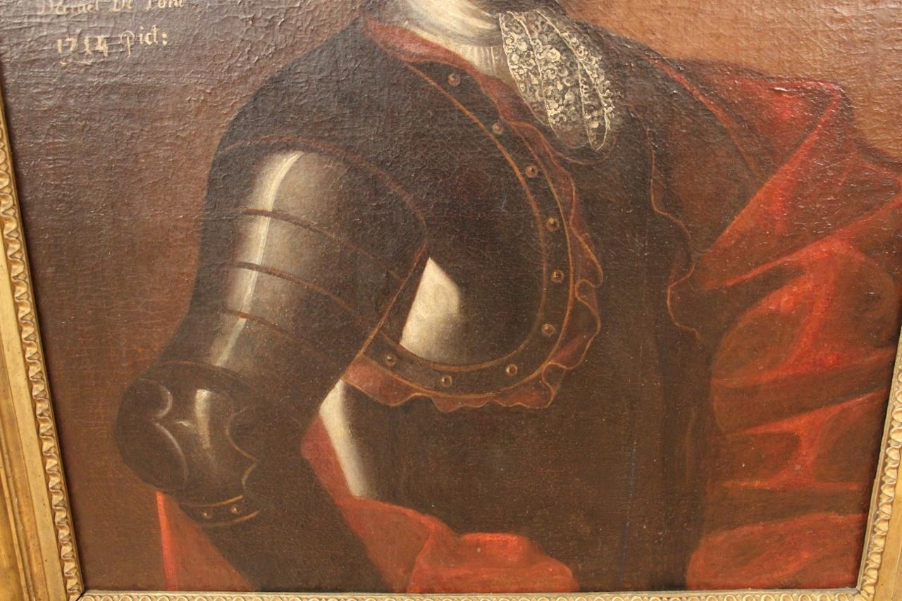 Paint Large Portrait Early XVIIIth of Daniel De Pont Wlyamoz, Captain Spain For Sale