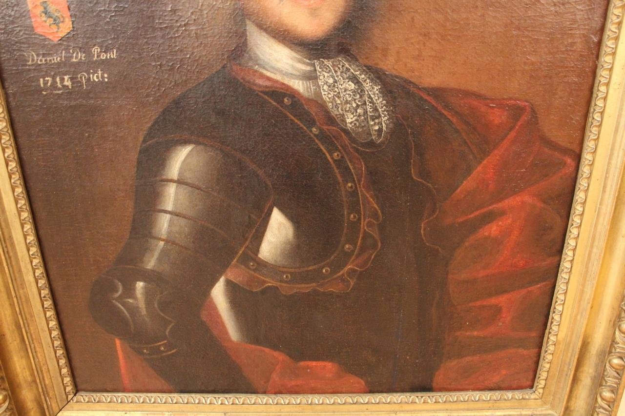 Large Portrait Early XVIIIth of Daniel De Pont Wlyamoz, Captain Spain For Sale 1
