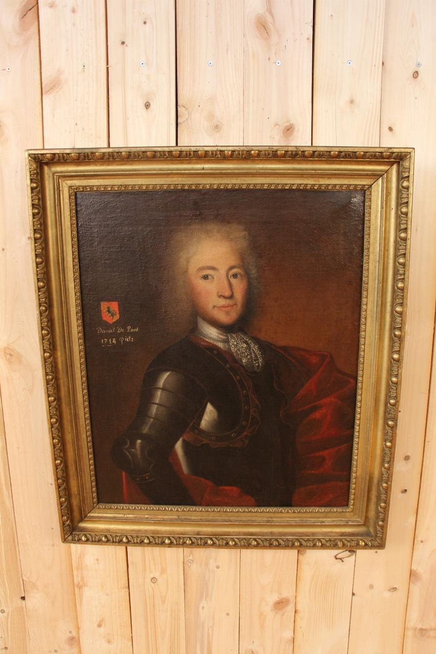 Large Portrait Early XVIIIth of Daniel De Pont Wlyamoz, Captain Spain For Sale 3