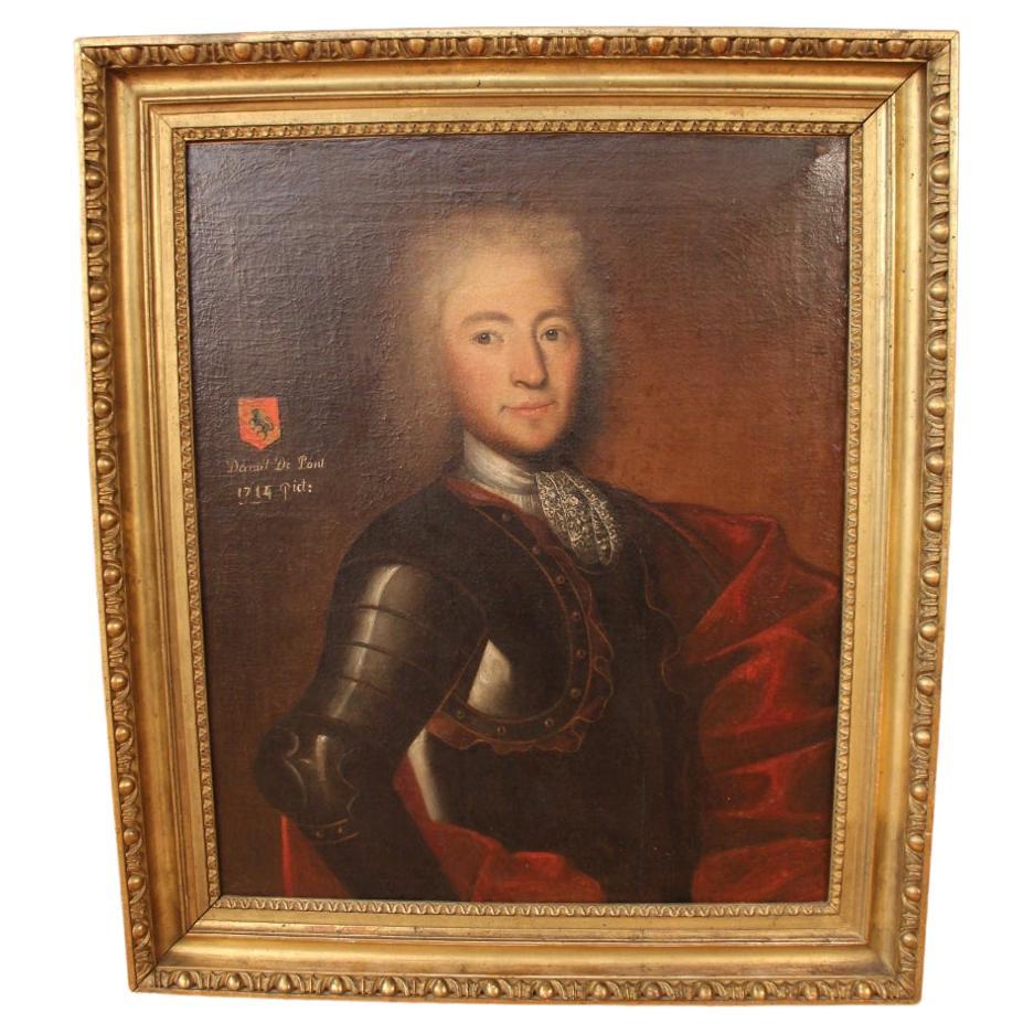 Grand portrait du début du XVIIIe siècle de Daniel De Pont Wlyamoz, capitaine d'Espagne en vente