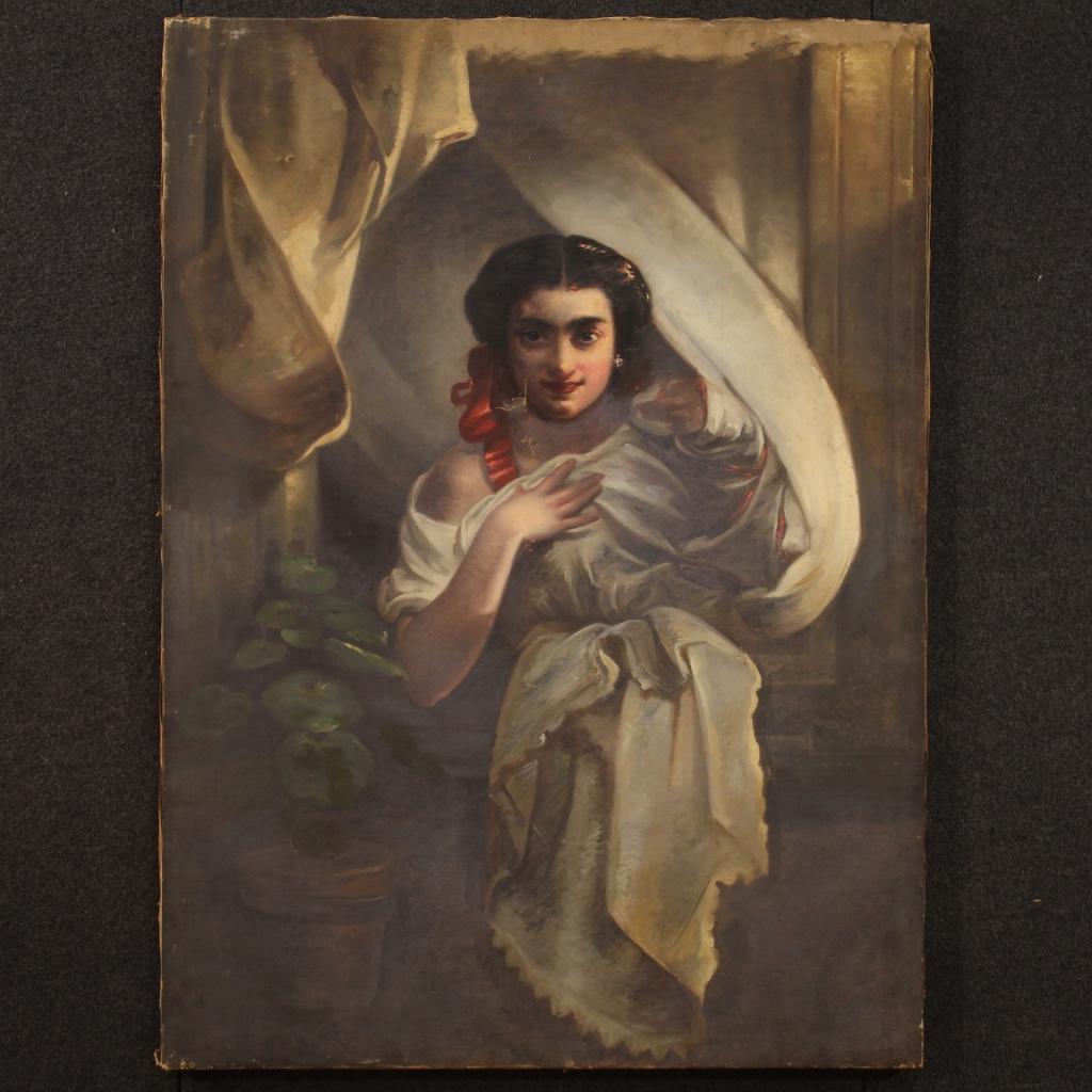 Italian Large Portrait of a 20th Century Girl For Sale