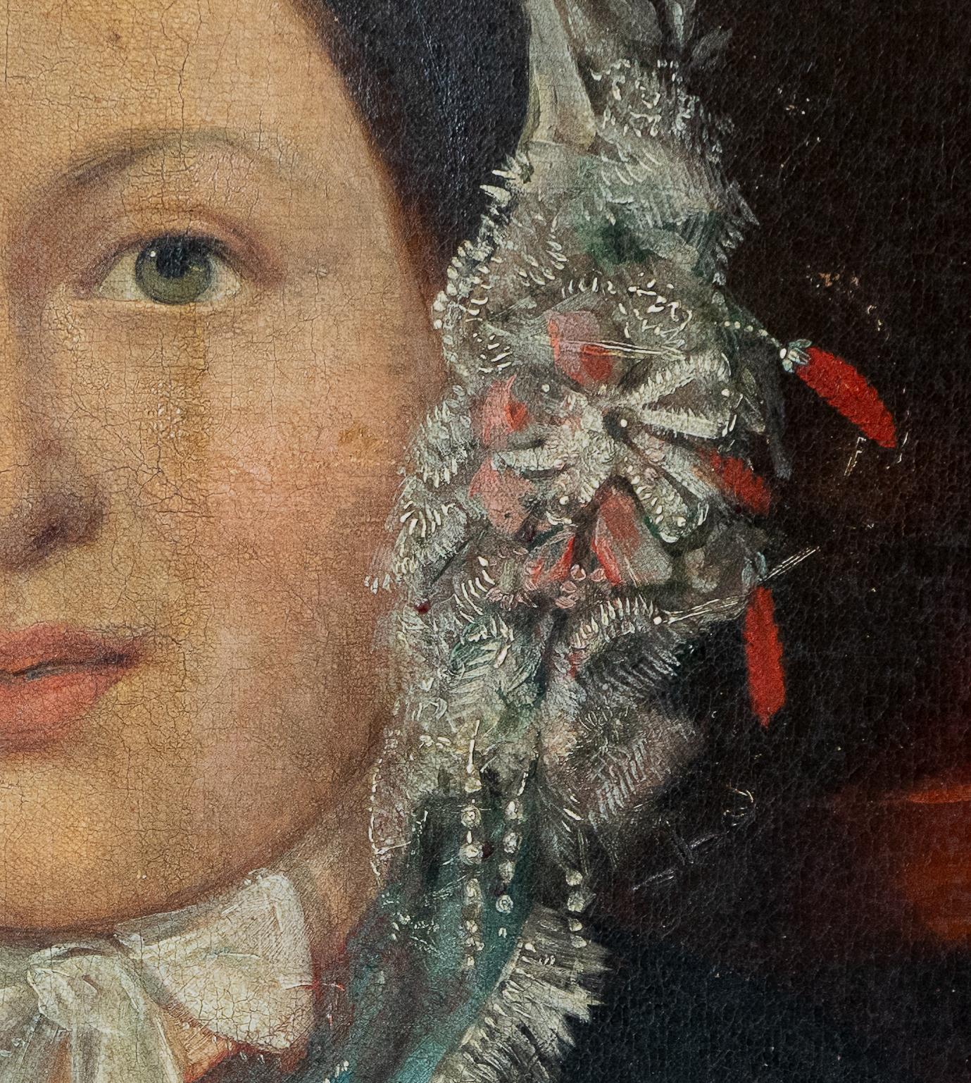 Début de l'époque victorienne  Grand portrait de femme dans une casquette de dentelle, peinture à l'huile originale ancienne des années 1830 en vente