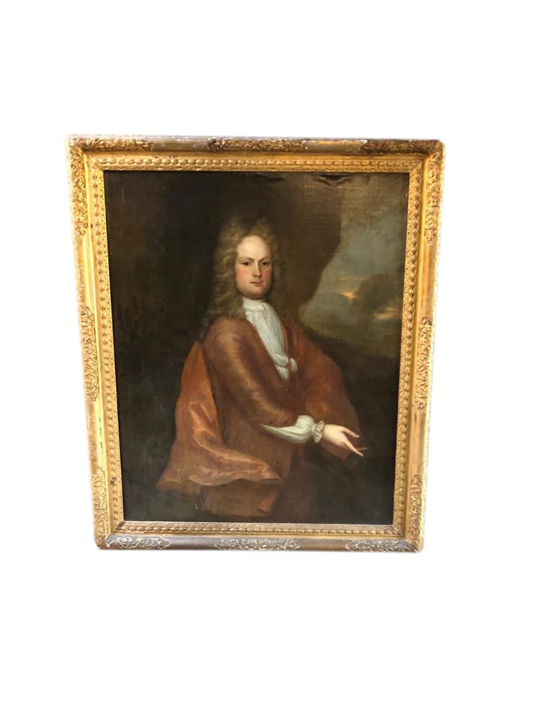 Large Portrait of an English Gentlemen/Duke, 18th-19th Century In Distressed Condition For Sale In London, GB
