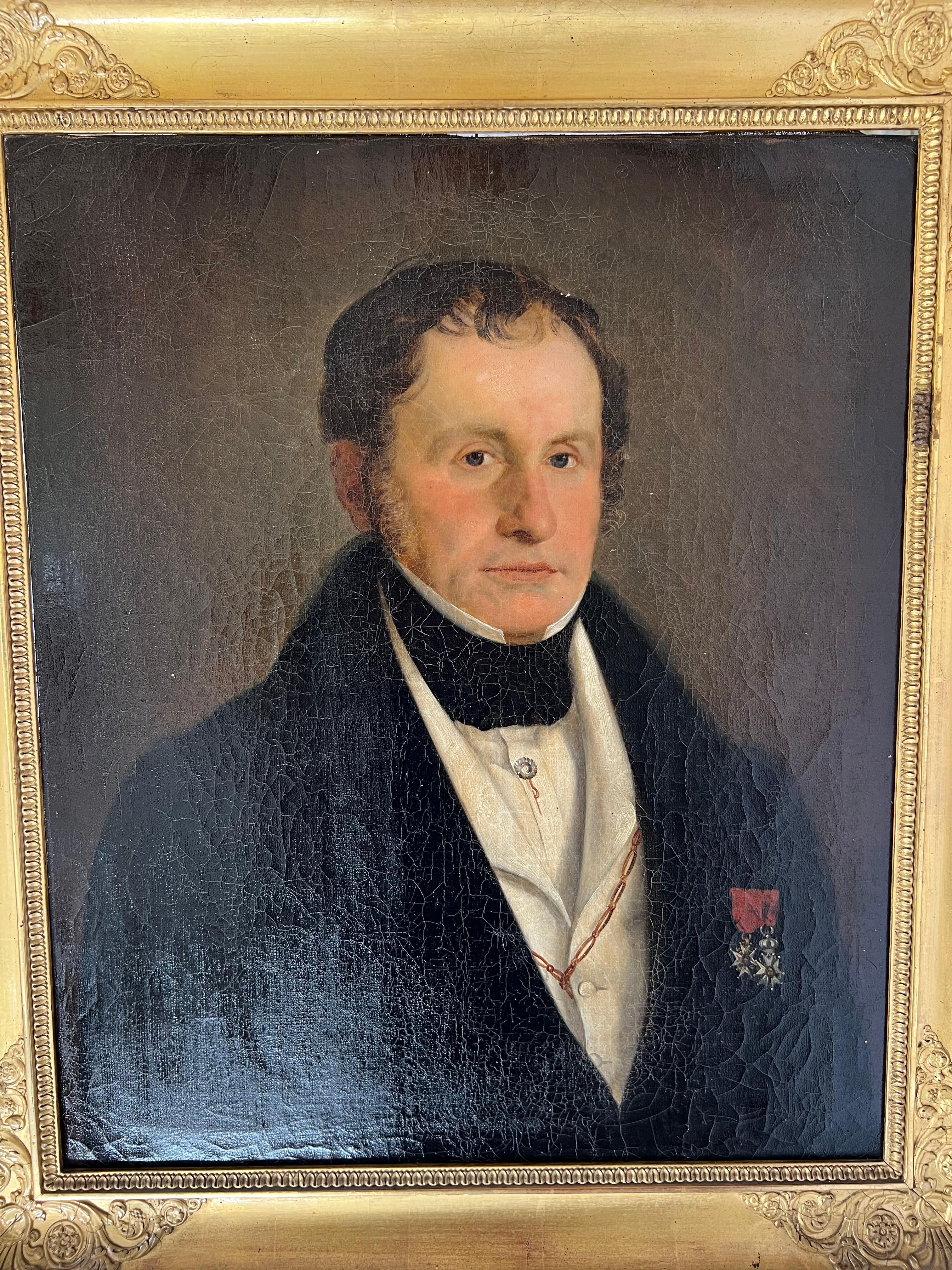 Large Portrait of Captain Herlin, Officer of the Legion of Honor - 19th Century
This remarkable portrait, dated circa 1840, depicts a French officer in uniform, identified on the reverse as Captain Herlin, a distinguished member of the cuirassiers