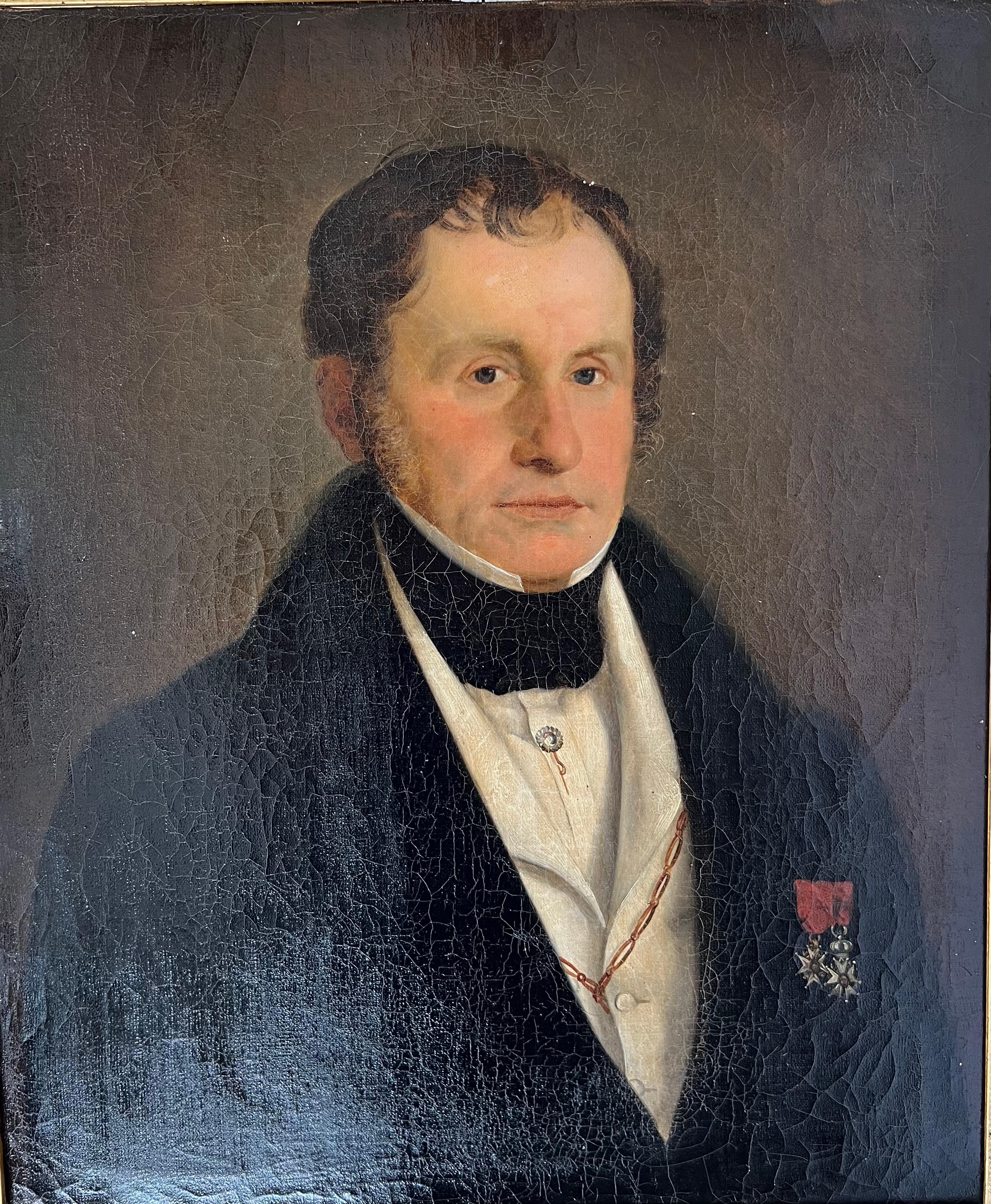 French Large Portrait of Captain Herlin, Officer of the Legion of Honor - 19th Century