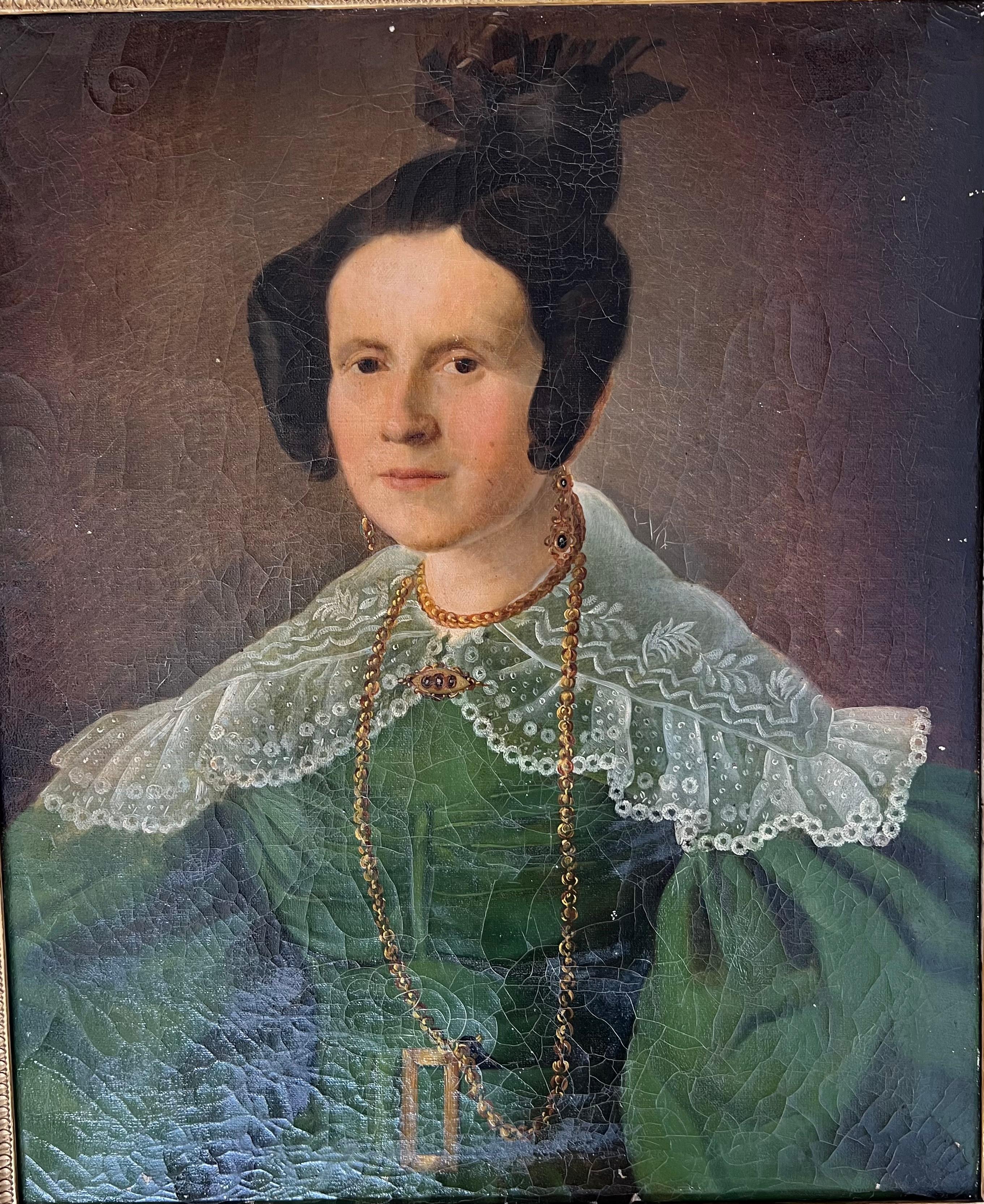 Français Grand portrait de la femme du capitaine Herlin 19e en vente