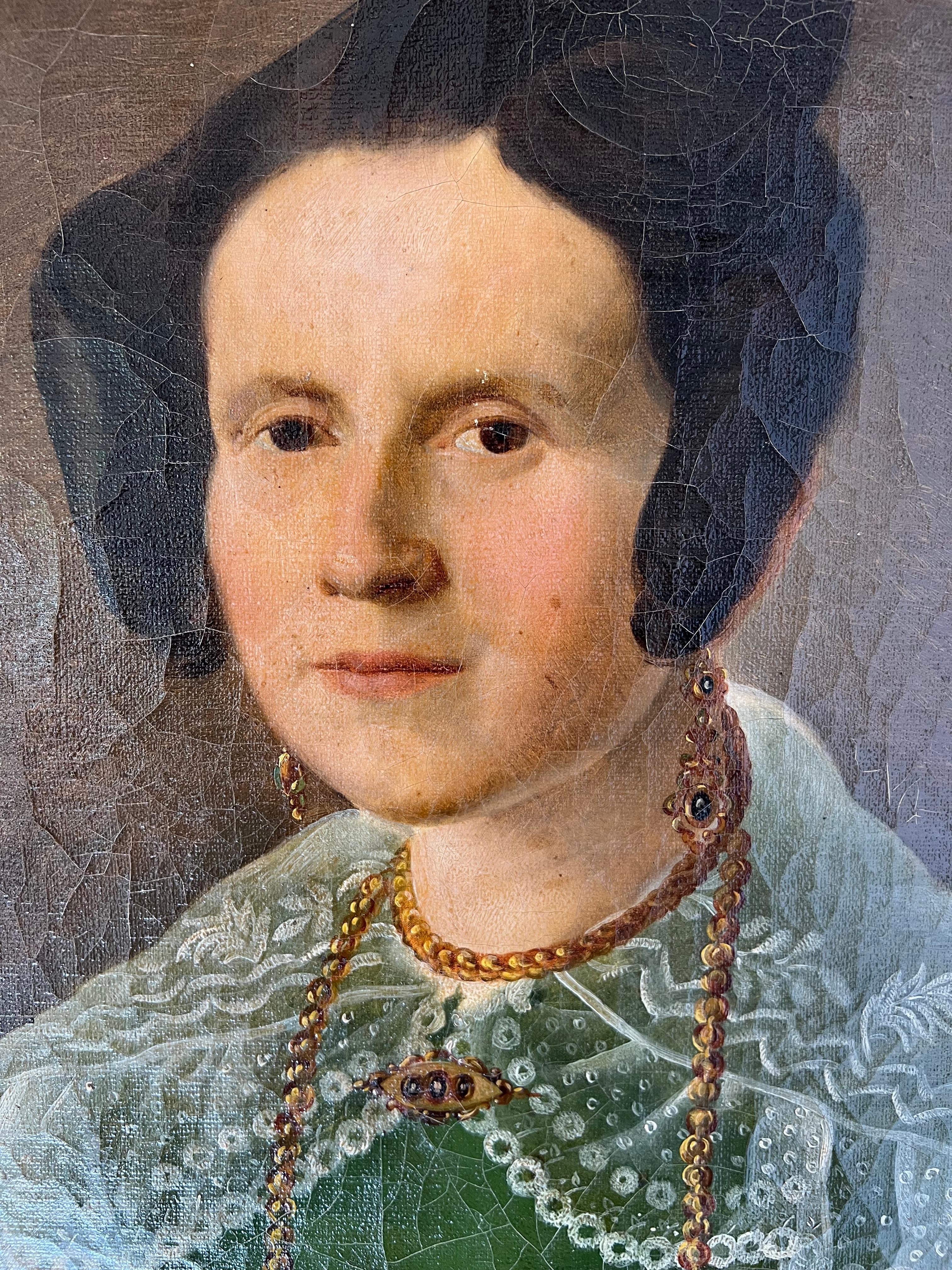 Grand portrait de la femme du capitaine Herlin 19e Excellent état - En vente à LA FERTÉ-SOUS-JOUARRE, FR