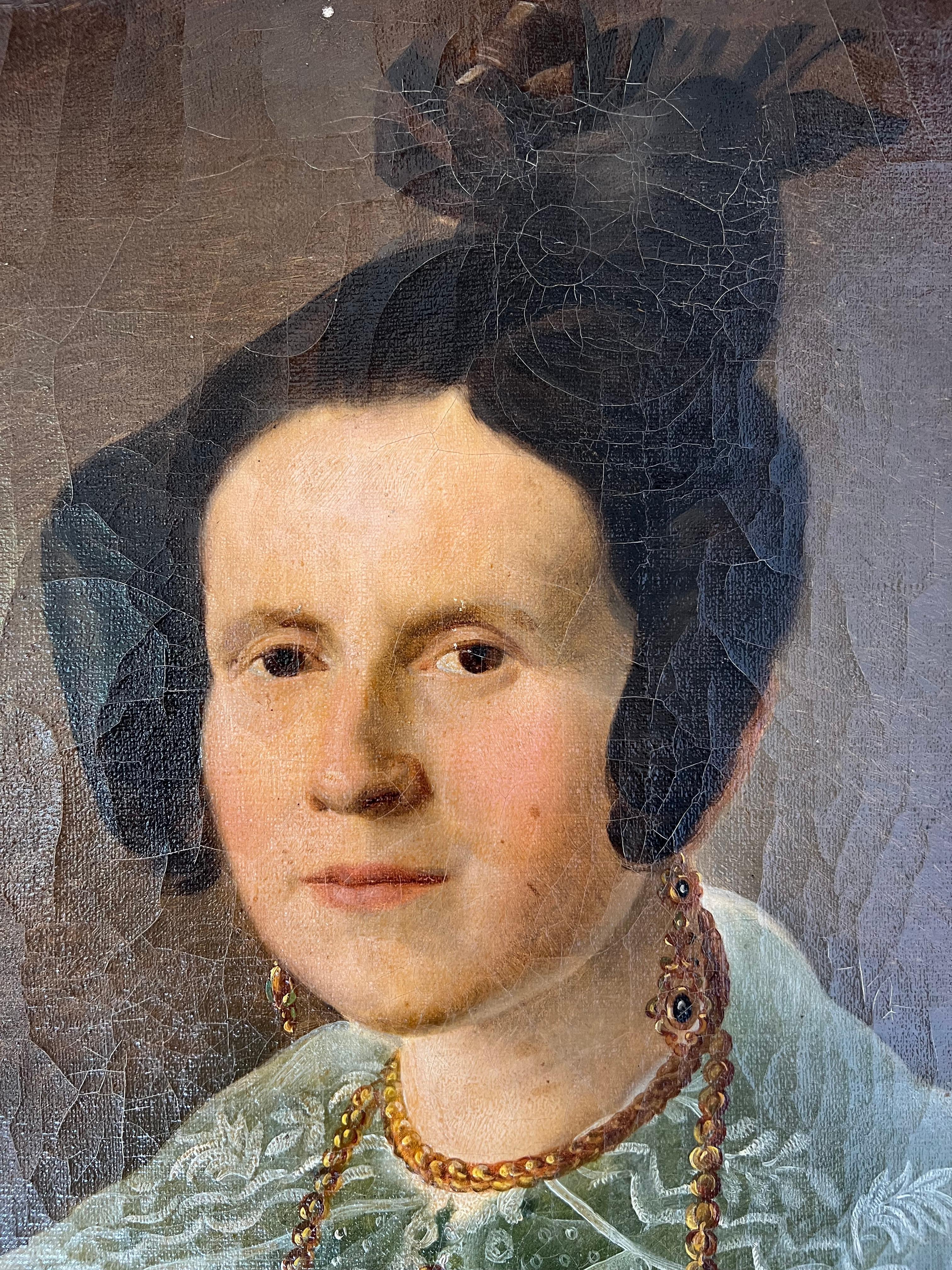 XIXe siècle Grand portrait de la femme du capitaine Herlin 19e en vente