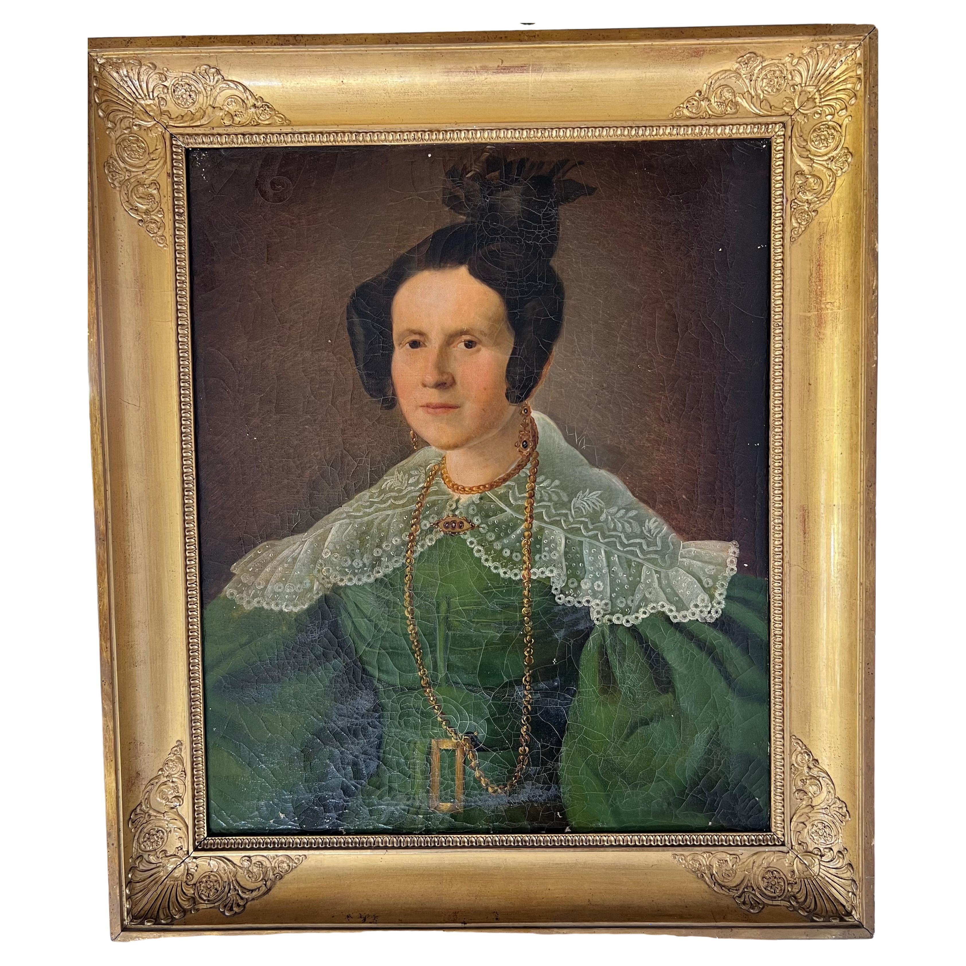 Grand portrait de la femme du capitaine Herlin 19e en vente