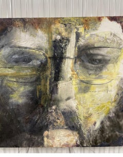 Large Oil Painting on Board of Man's Face, 20th Century, Signed