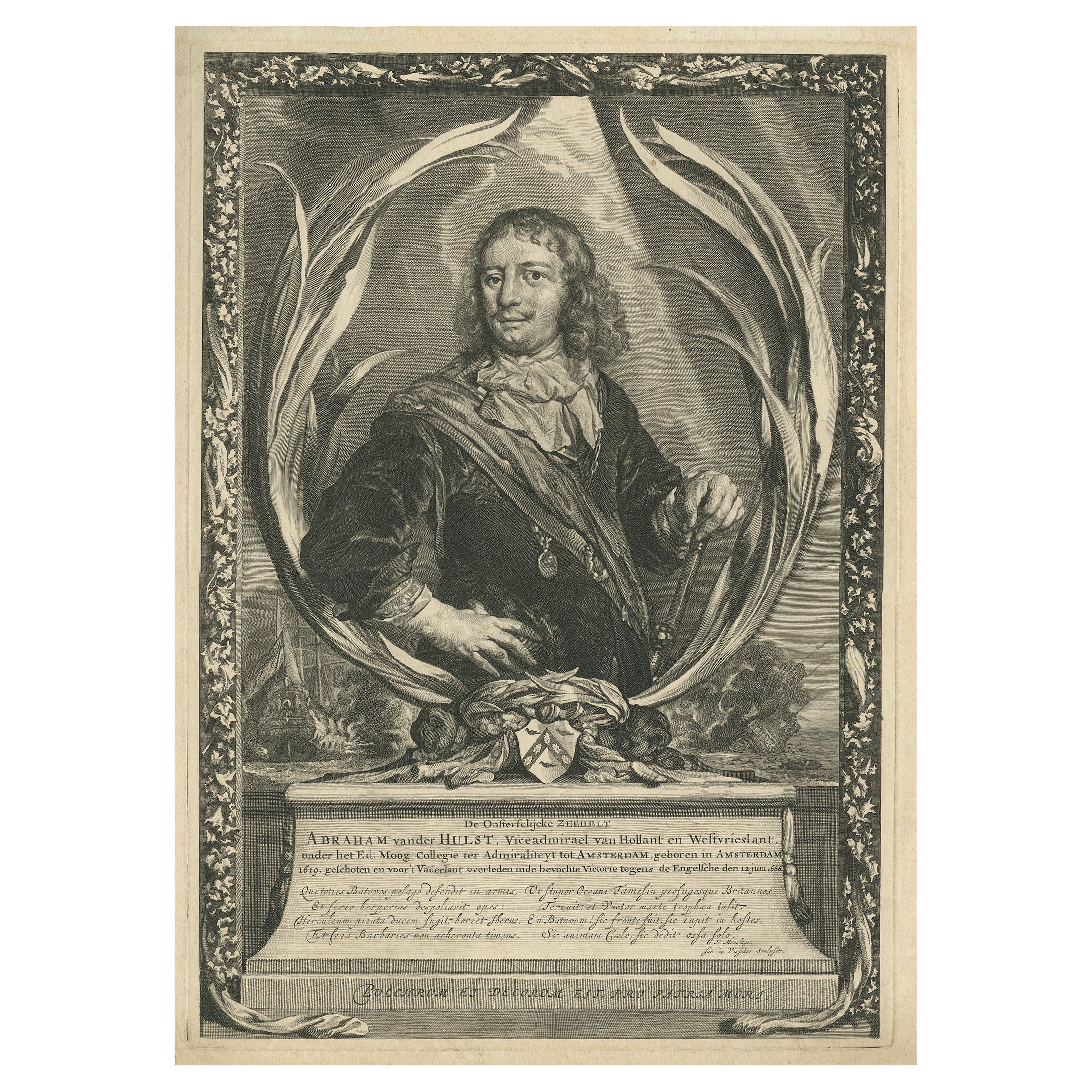 Large Portrait of Vice Admiral Abraham van der Hulst – Dutch Naval Hero, c.1666 For Sale
