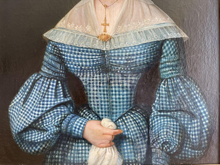 Large Portrait of Young Lady, Oil on Canvas, 19th Century In Good Condition For Sale In Beaune, FR