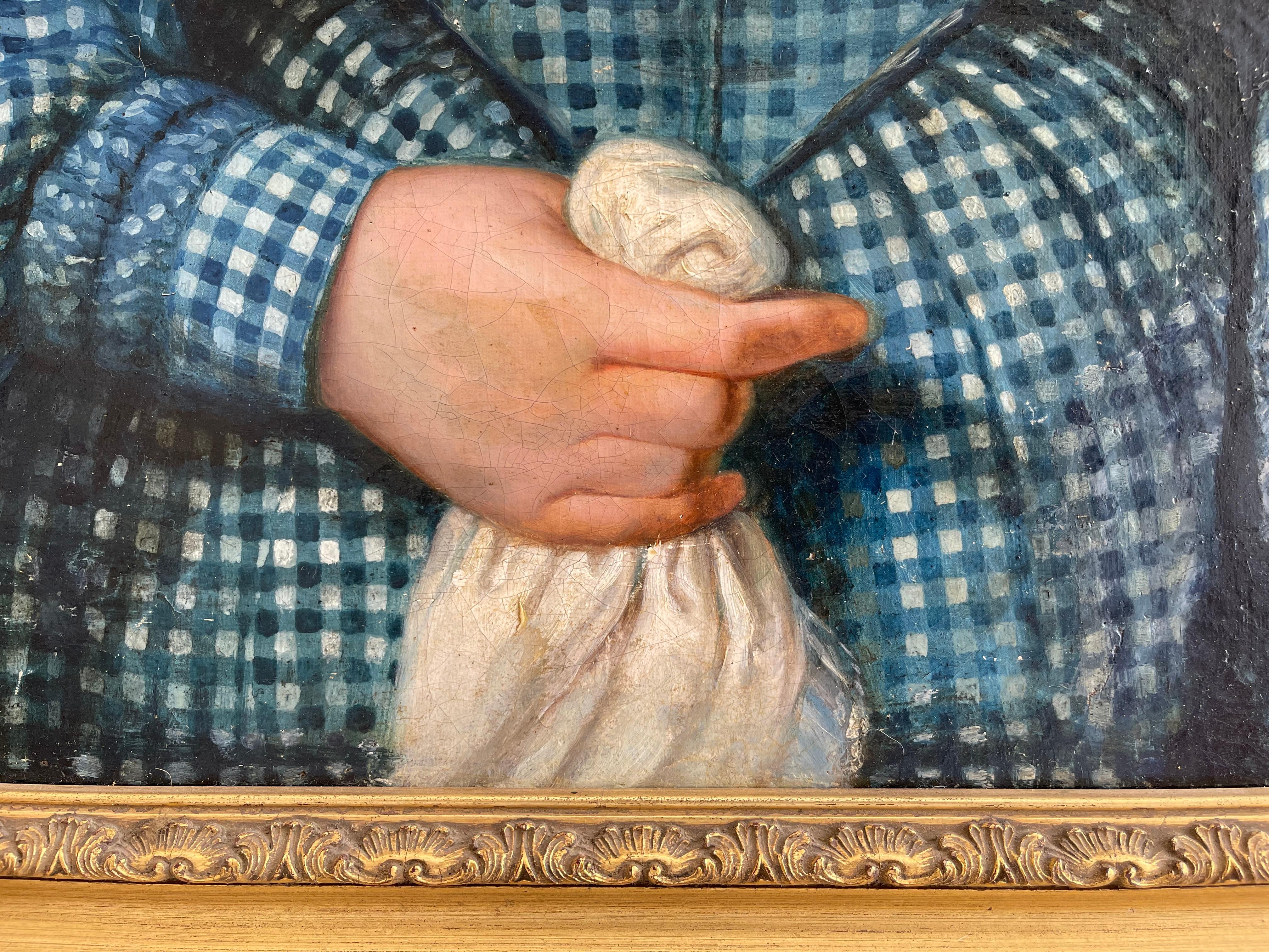 Large Portrait of Young Lady, Oil on Canvas, 19th Century 2