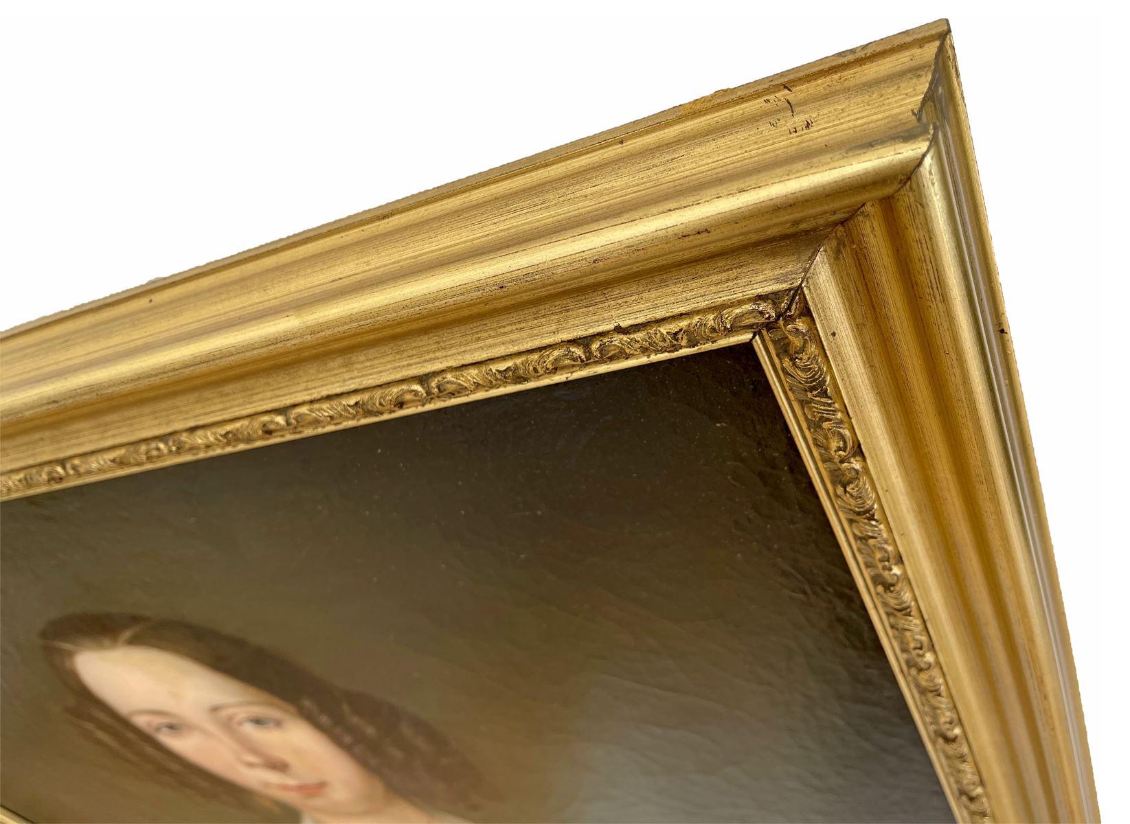 Large Portrait of Young Lady, Oil on Canvas, 19th Century 4