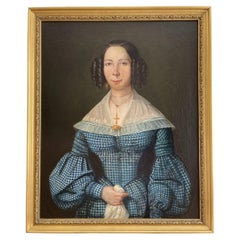 Large Portrait of Young Lady, Oil on Canvas, 19th Century