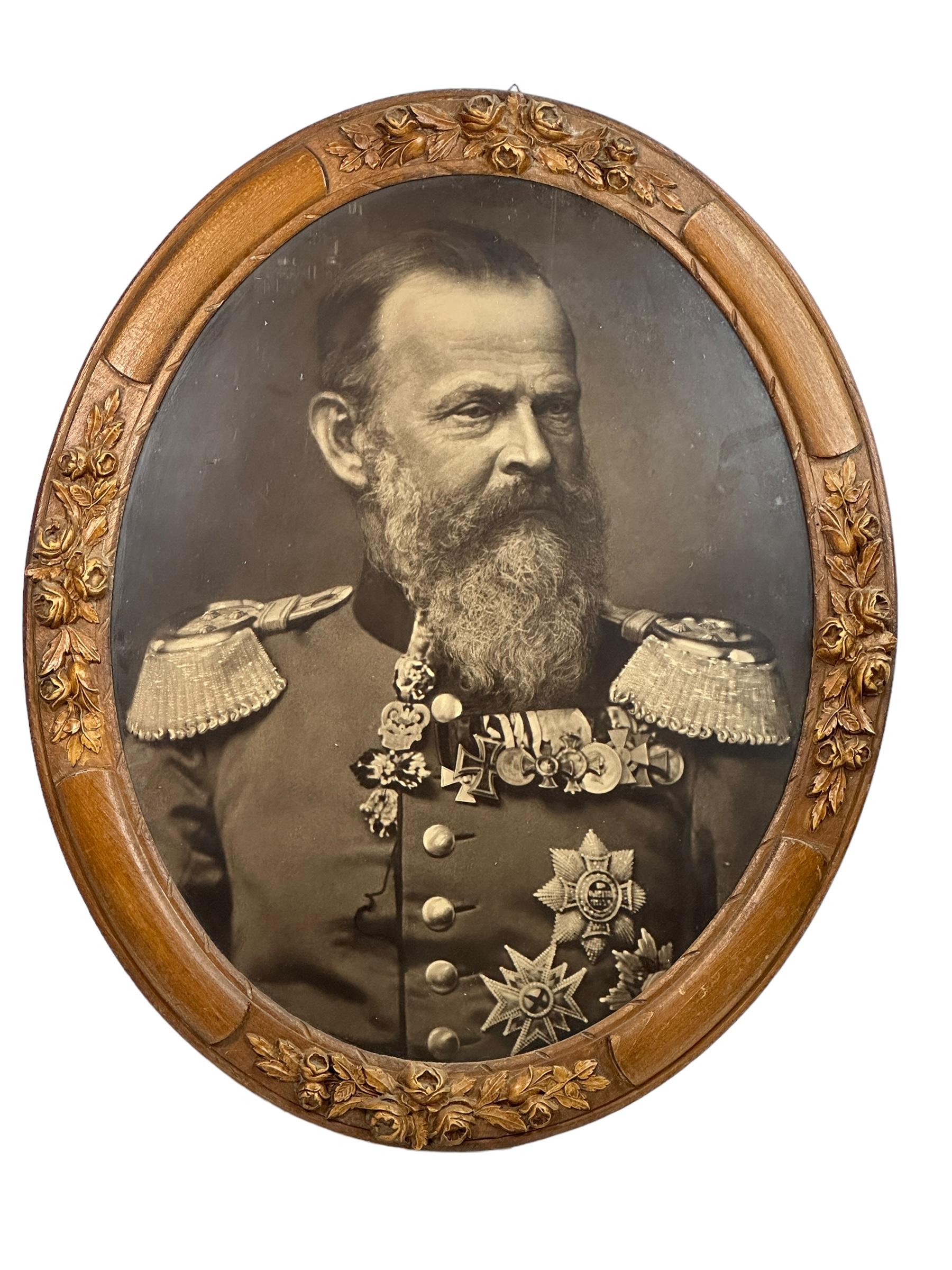Large Portrait Photo of Luitpold Prince Regent of Bavaria 1886 Wood carved Frame For Sale