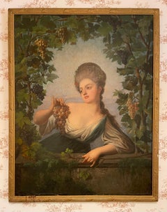 Large Portrait Young Woman with Bunches of Grapes, 19th Century