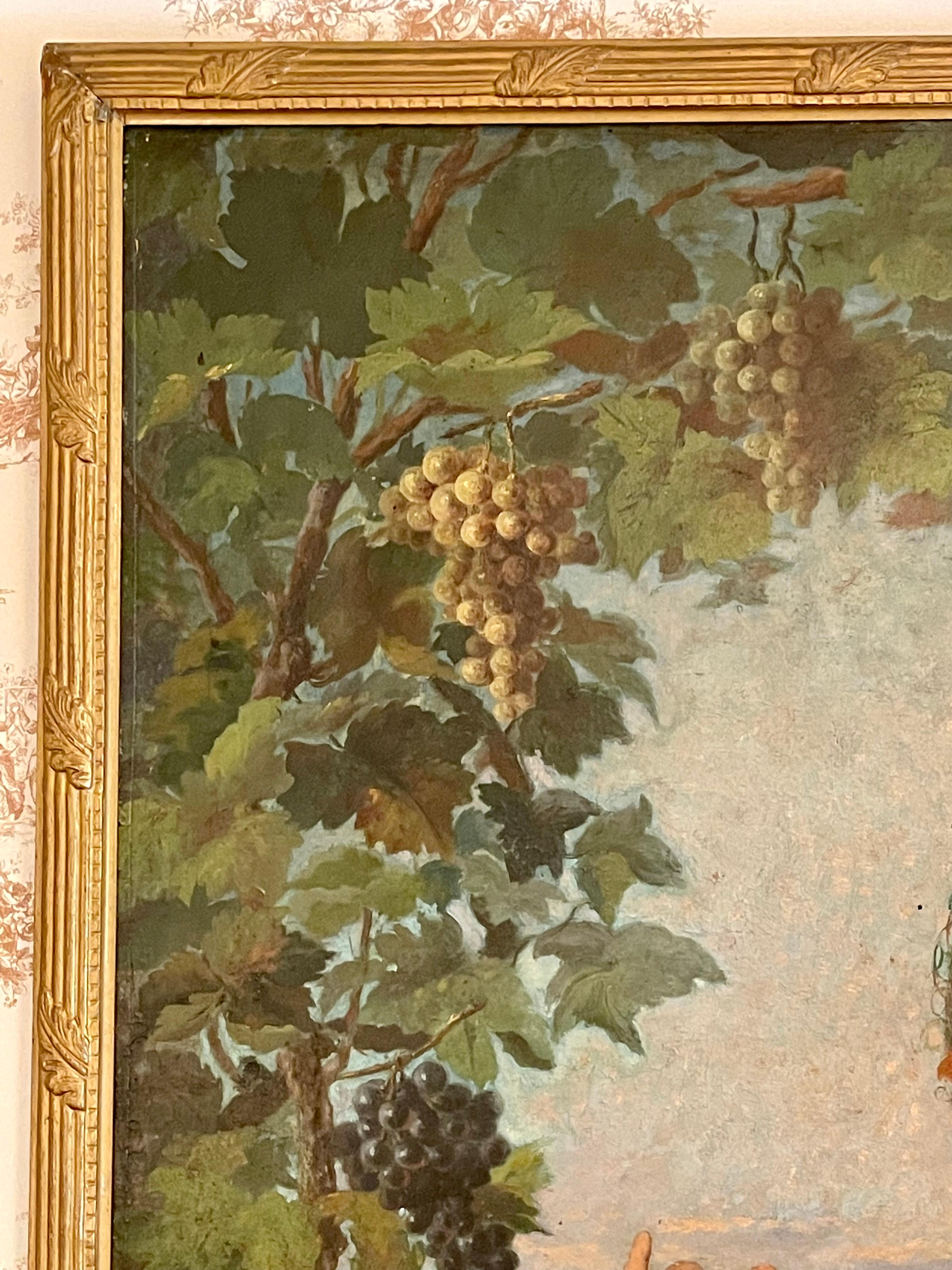 Hand-Painted Large Portrait Young Woman with Bunches of Grapes, 19th Century For Sale