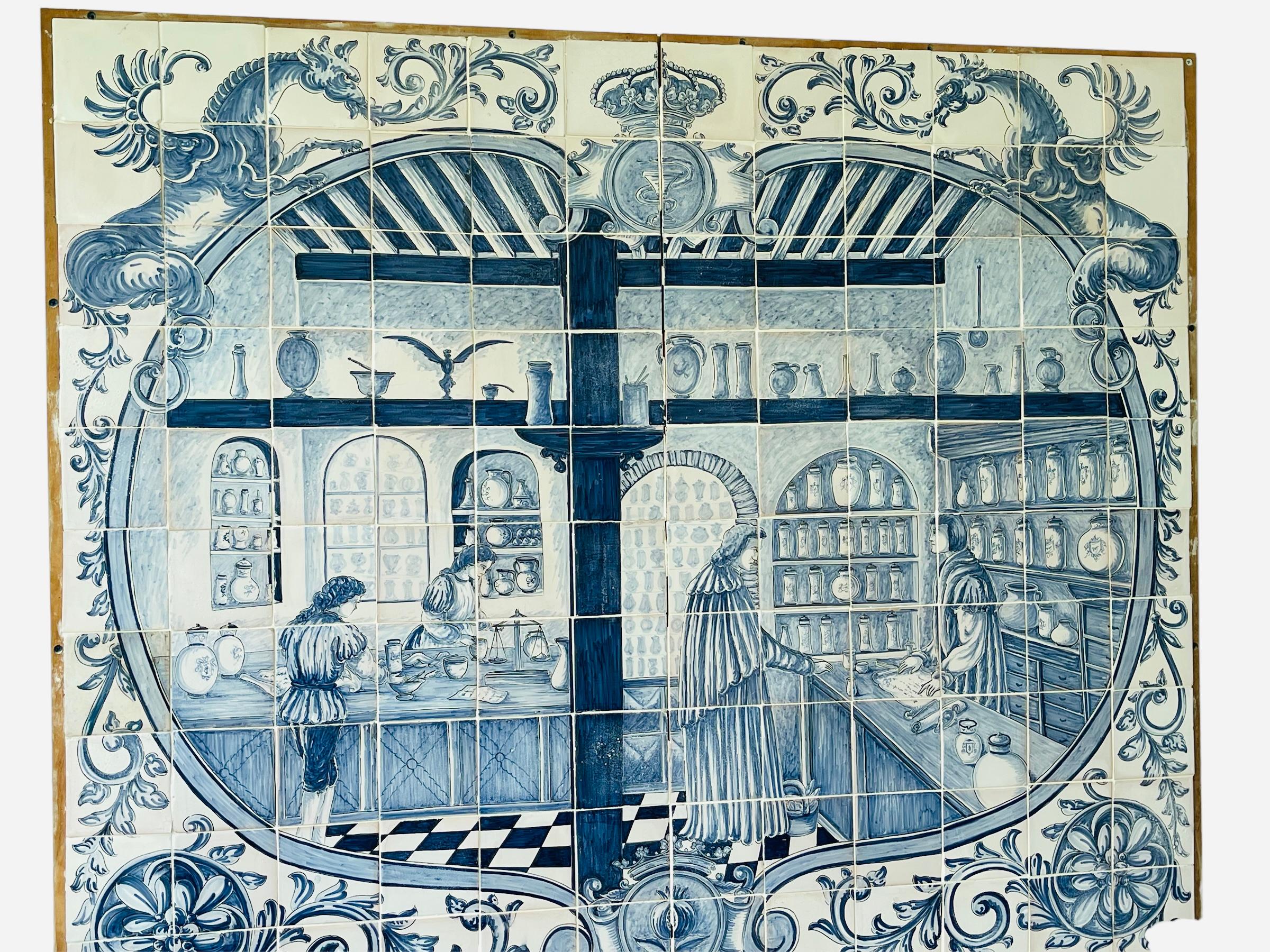 Grande murale portoghese del 18° secolo su legno di 