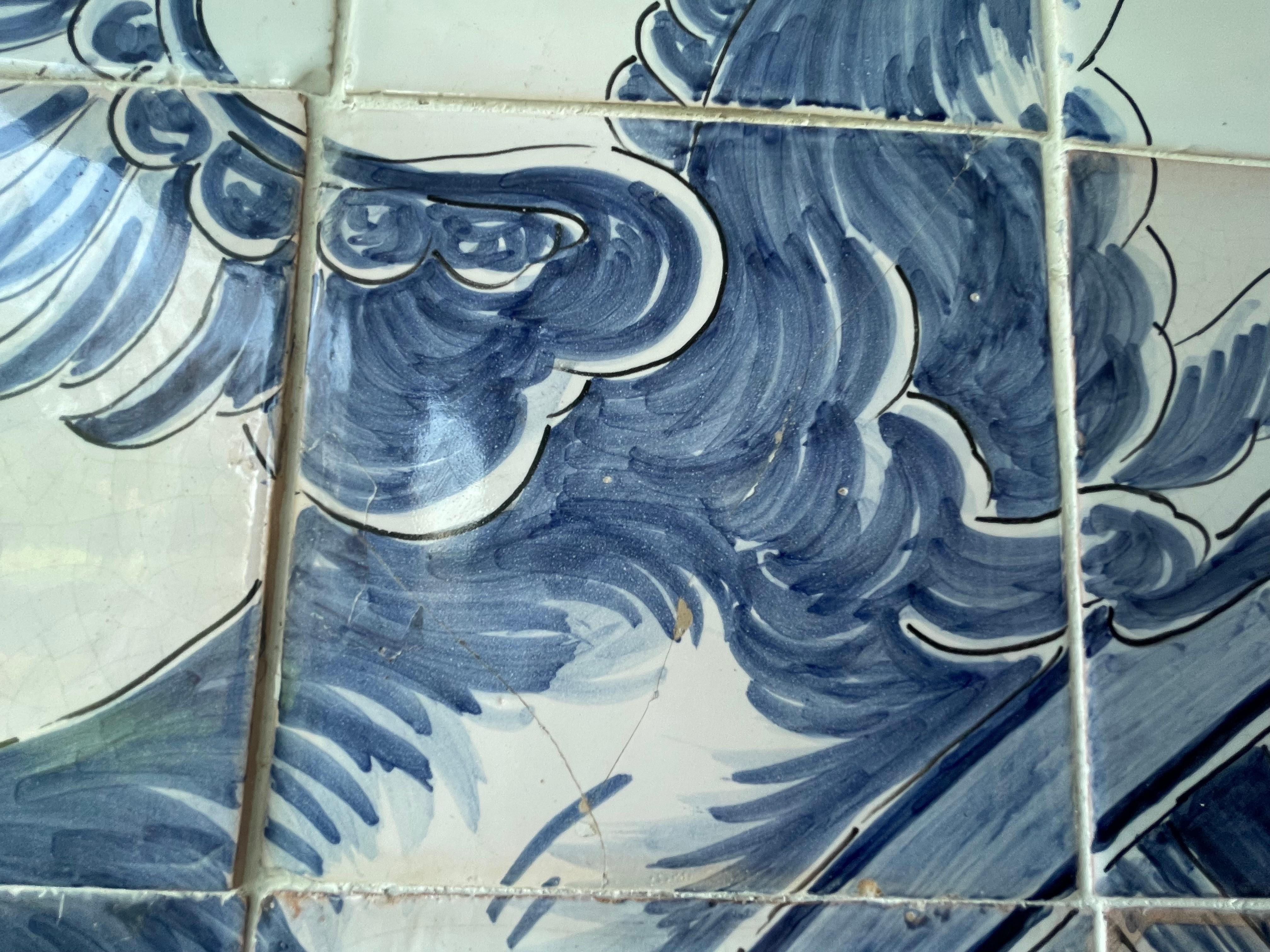 Grande murale portoghese del 18° secolo su legno di 