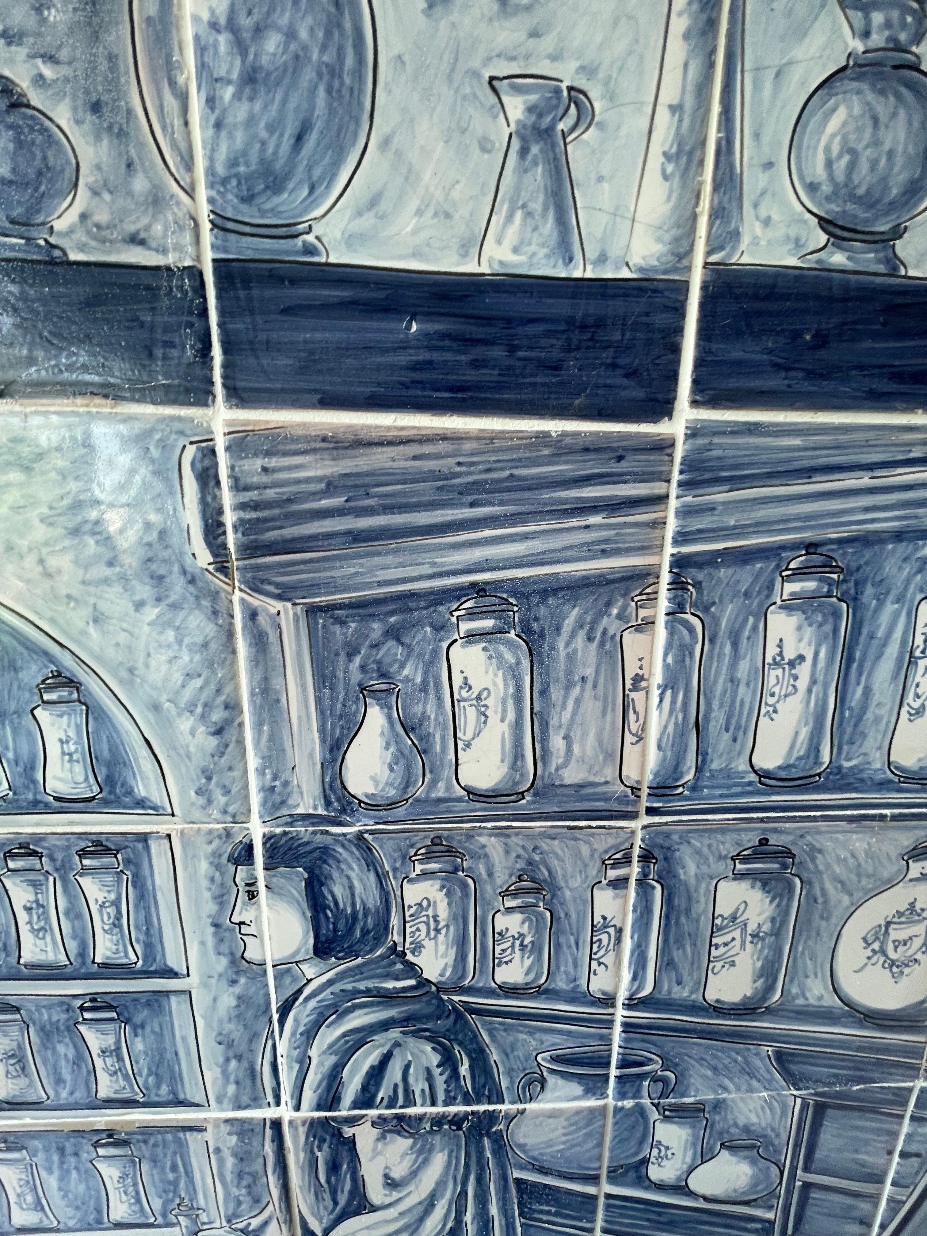Grande murale portoghese del 18° secolo su legno di 