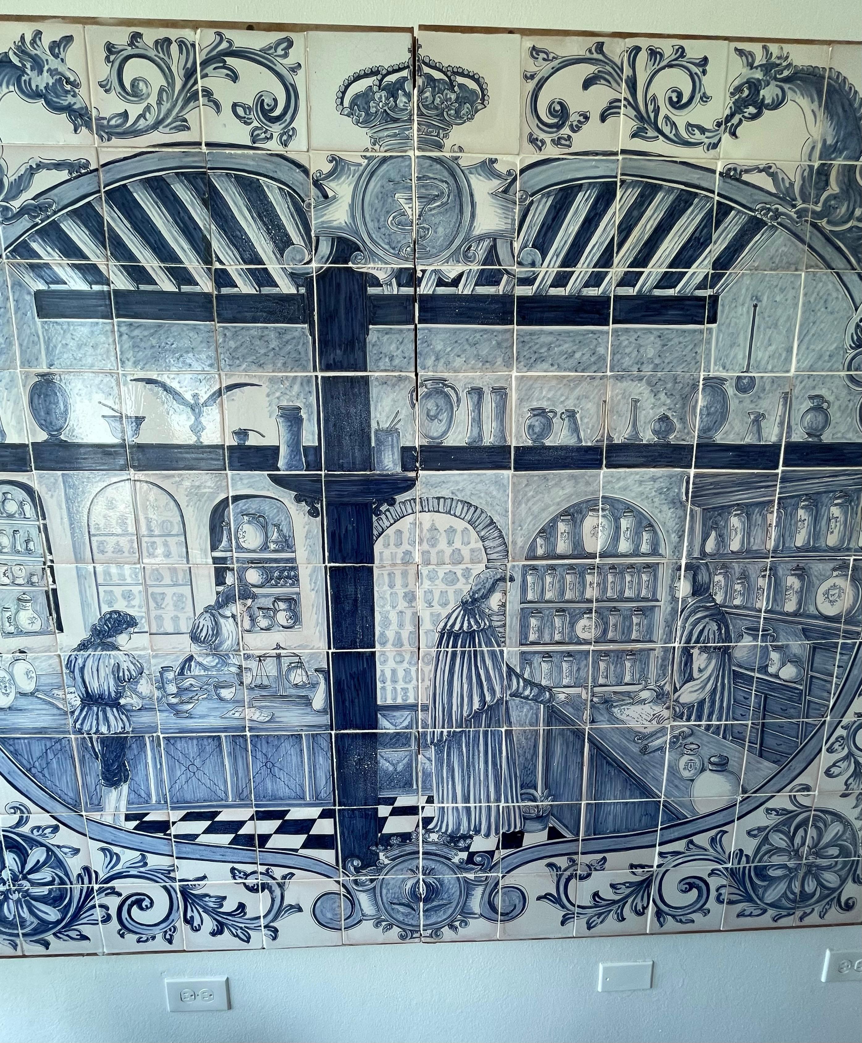 Grande murale portoghese del 18° secolo su legno di 