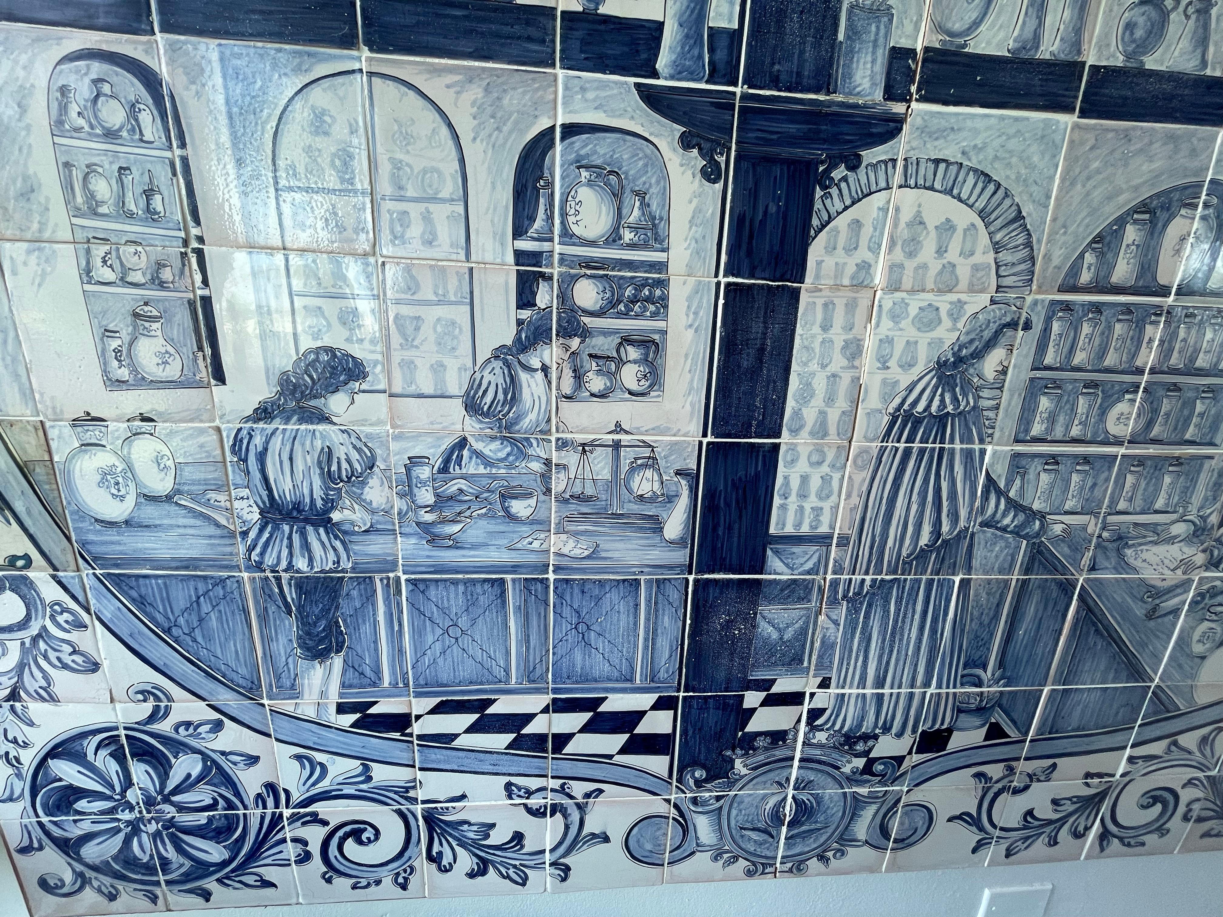 Grande murale portoghese del 18° secolo su legno di 