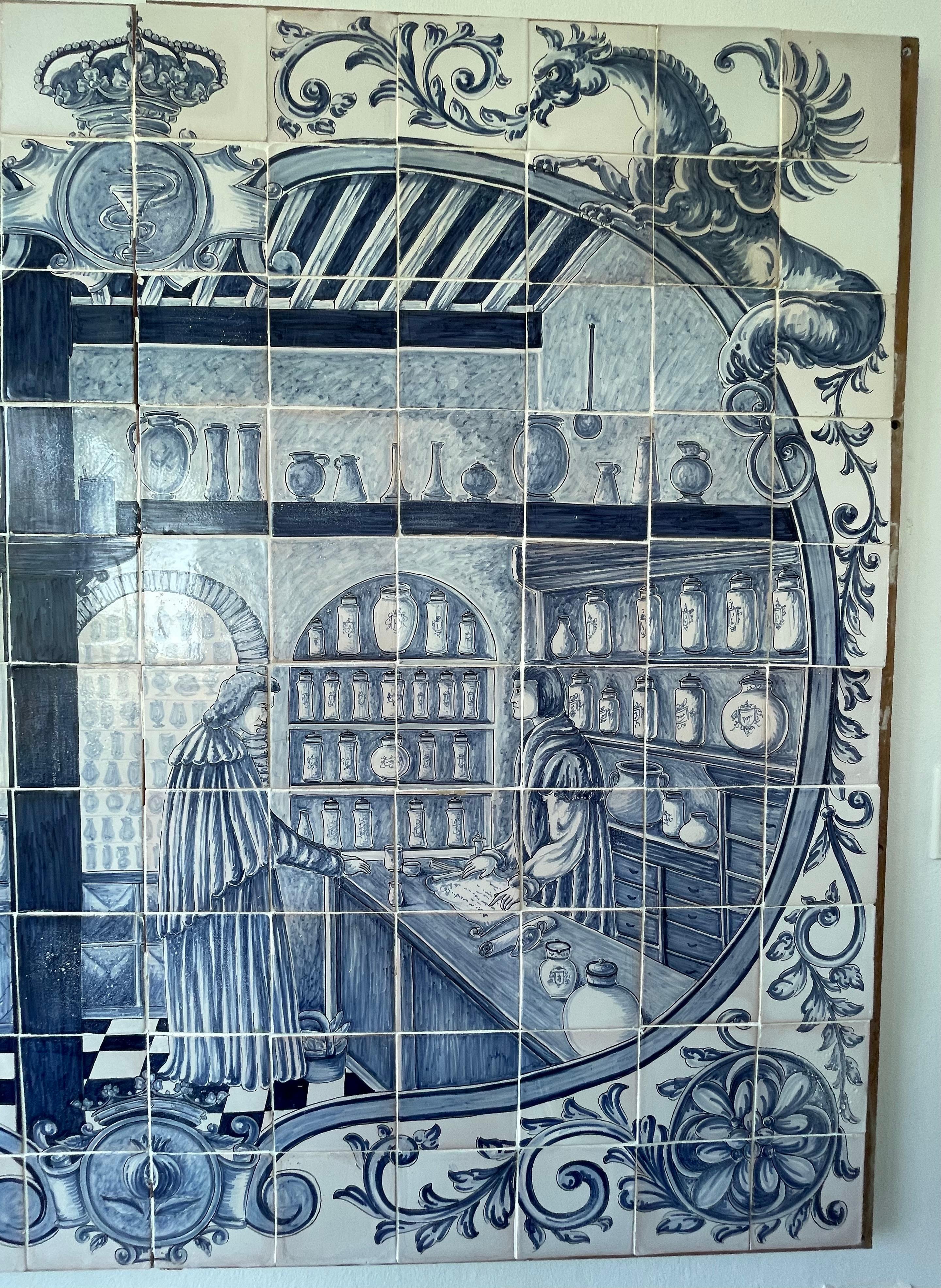 Grande murale portoghese del 18° secolo su legno di 