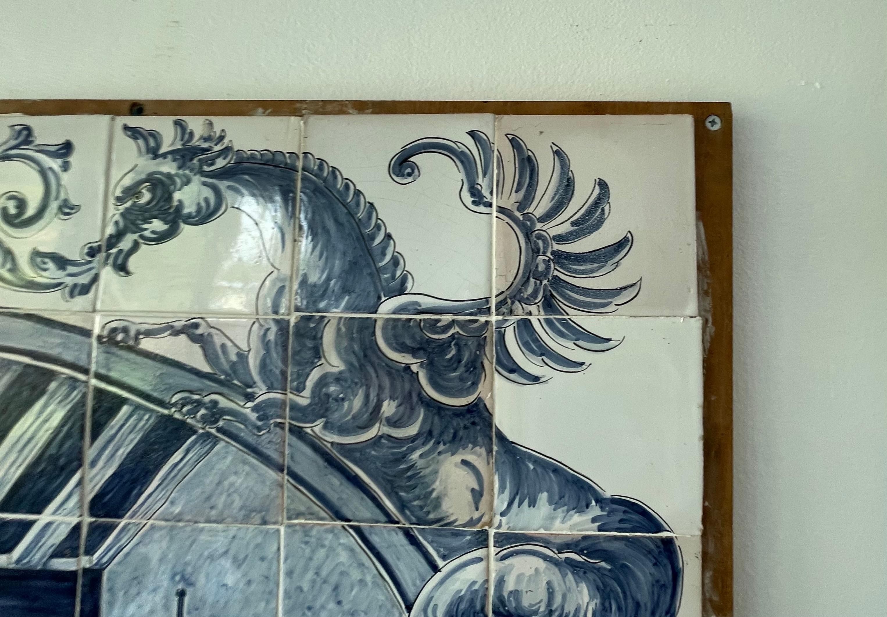 Grande murale portoghese del 18° secolo su legno di 