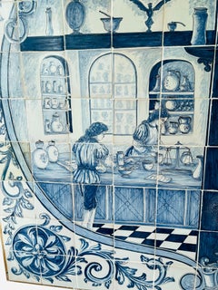 Large Portuguese 18th Century Wood Mounted Mural of “Azulejos” - Apothecary Shop