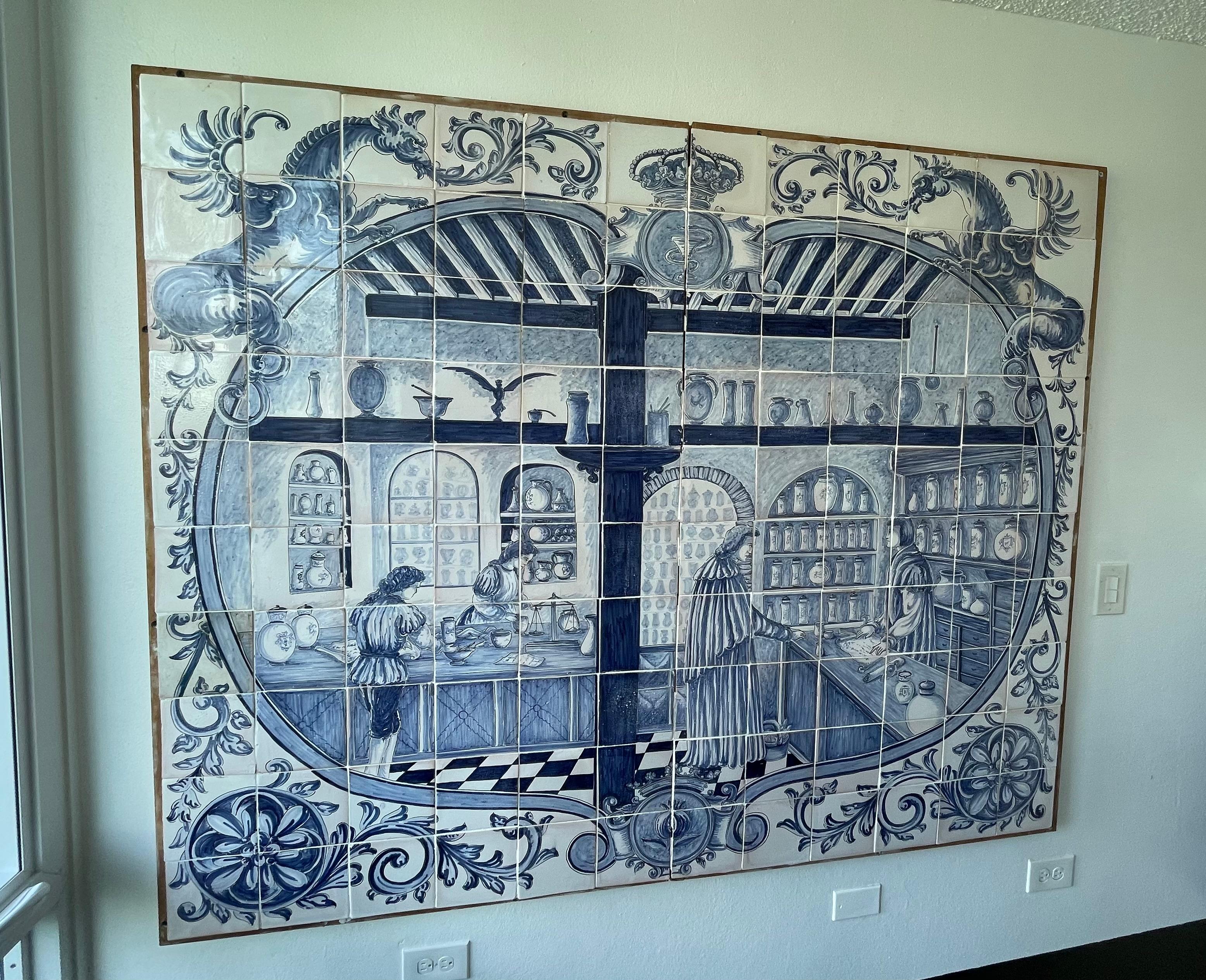 Grande murale portoghese del 18° secolo su legno di 