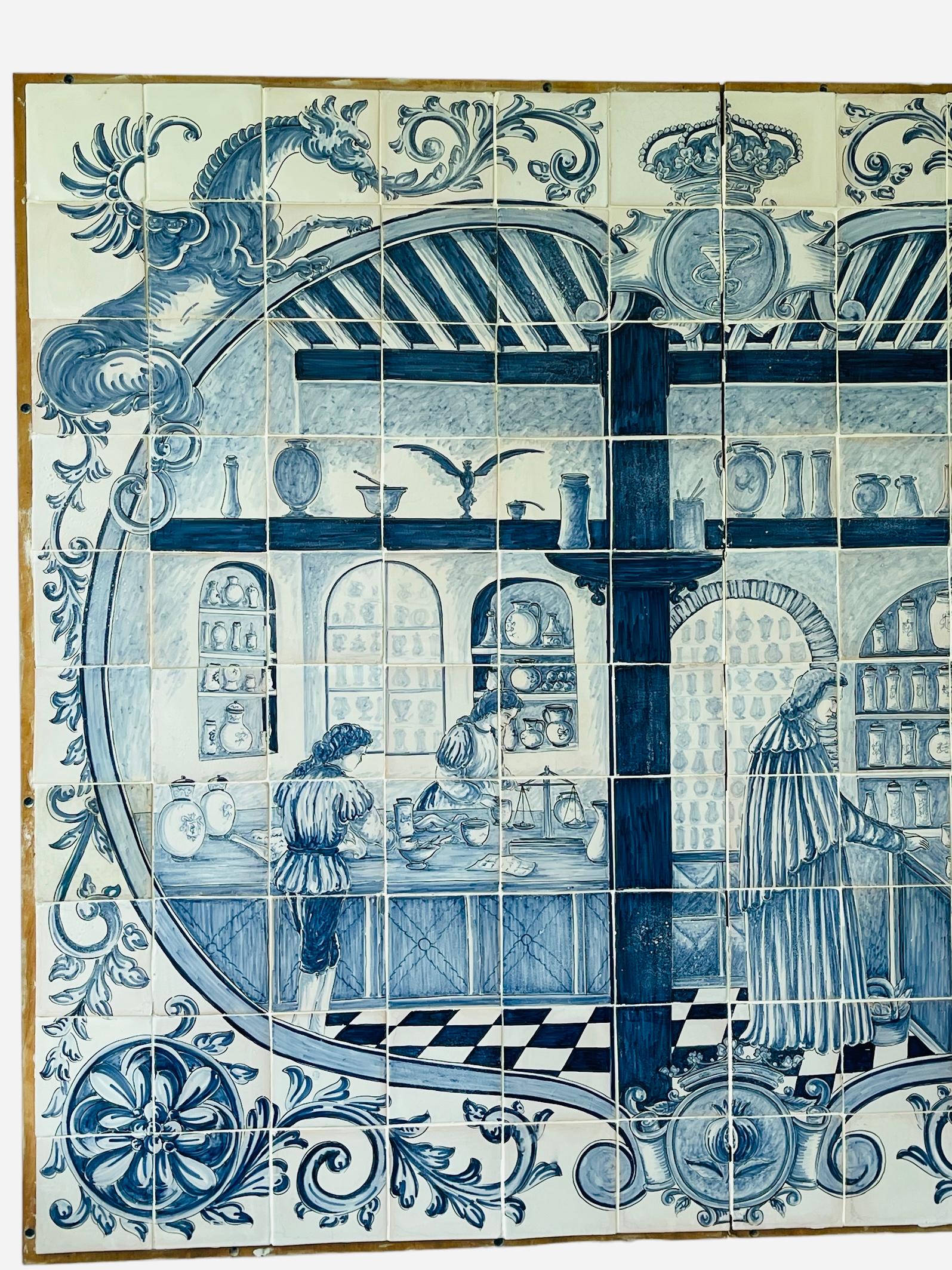 Smaltato Grande murale portoghese del 18° secolo su legno di 